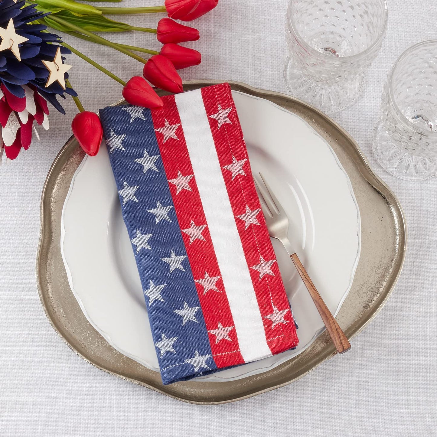 Fennco Styles Stripe Star Americana Cotton Table Runner 16" W x 72" L - Multicolored American Flag Inspired Table Cover for Home Décor, Dinner Parties, National Holidays