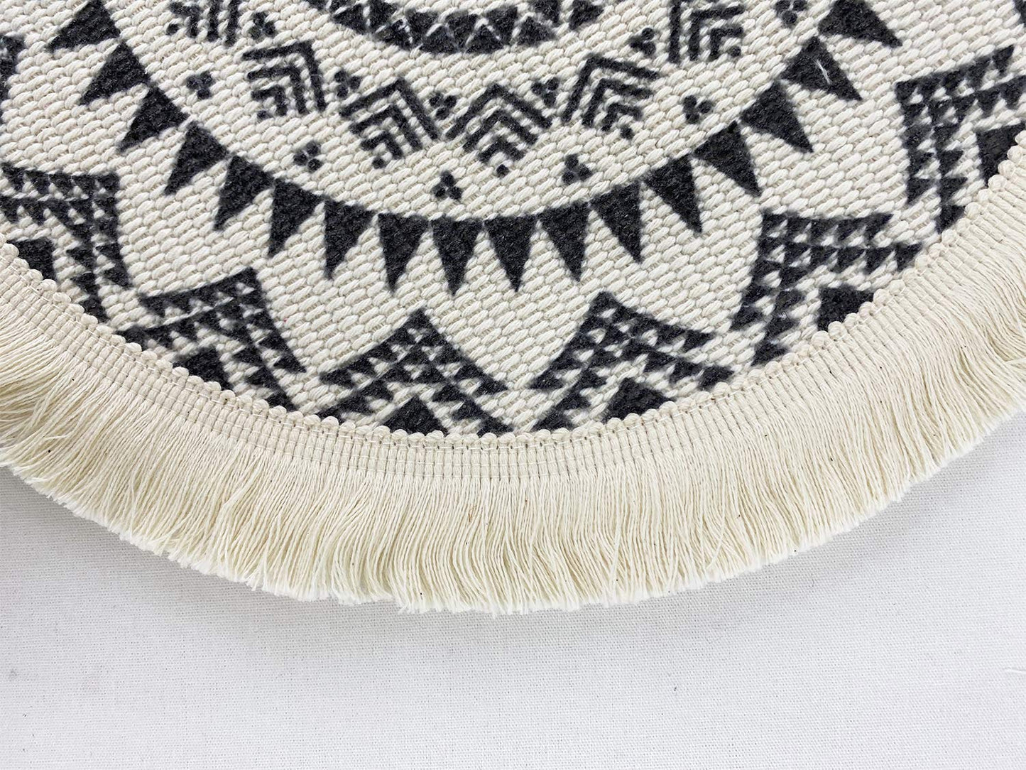 Fennco Styles Boho Mandala Fringe Decorative Cotton Placemats 13-inch Round, Set of 4 - Grey Heat Resistant Insulation Table Mats for Home Decor, Dining Table, Banquets and Special Events