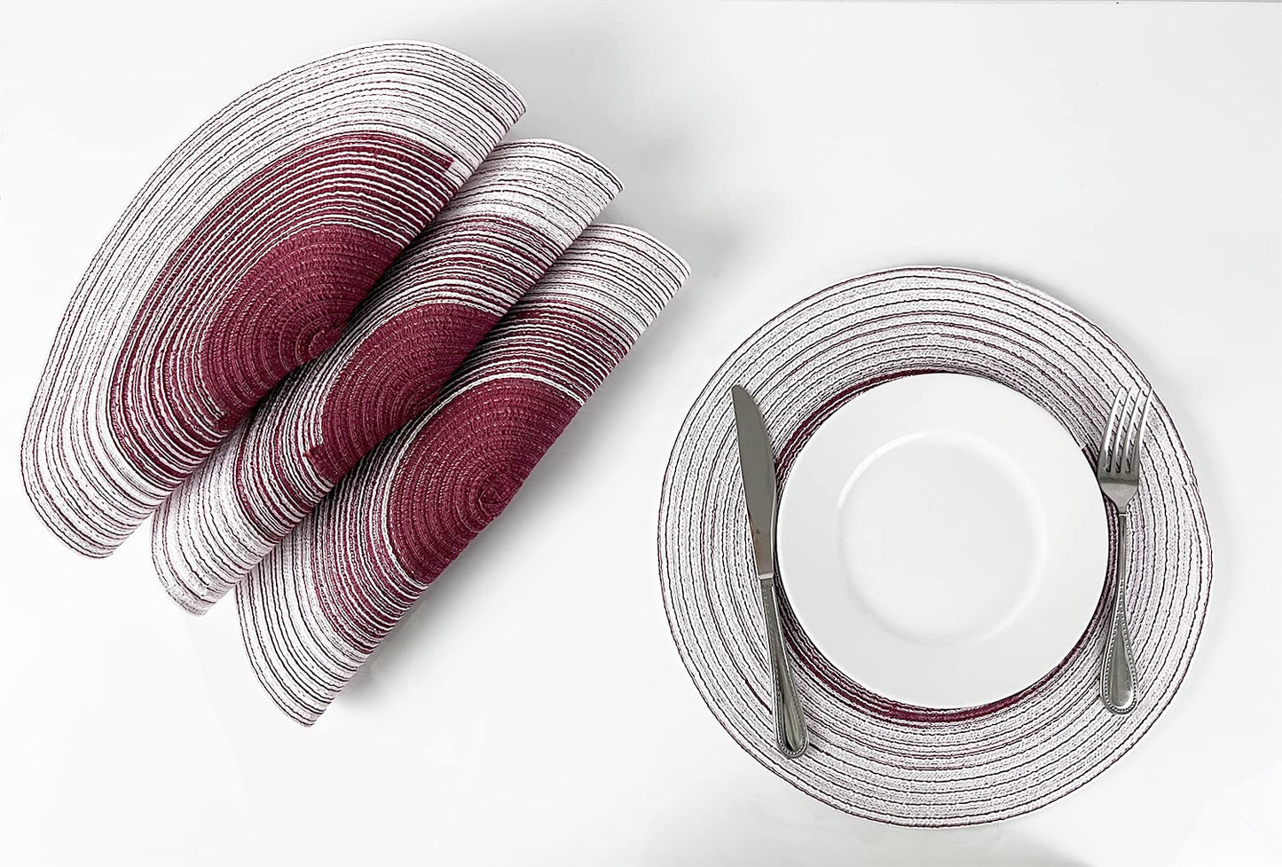 Fennco Styles Handmade Gradient Textured Ramie Placemats 14" Round, Set of 4 – Braided Table Mats Heat Resistant Insulation for Home Décor, Dining Table, Everyday Use, Banquets, Special Events