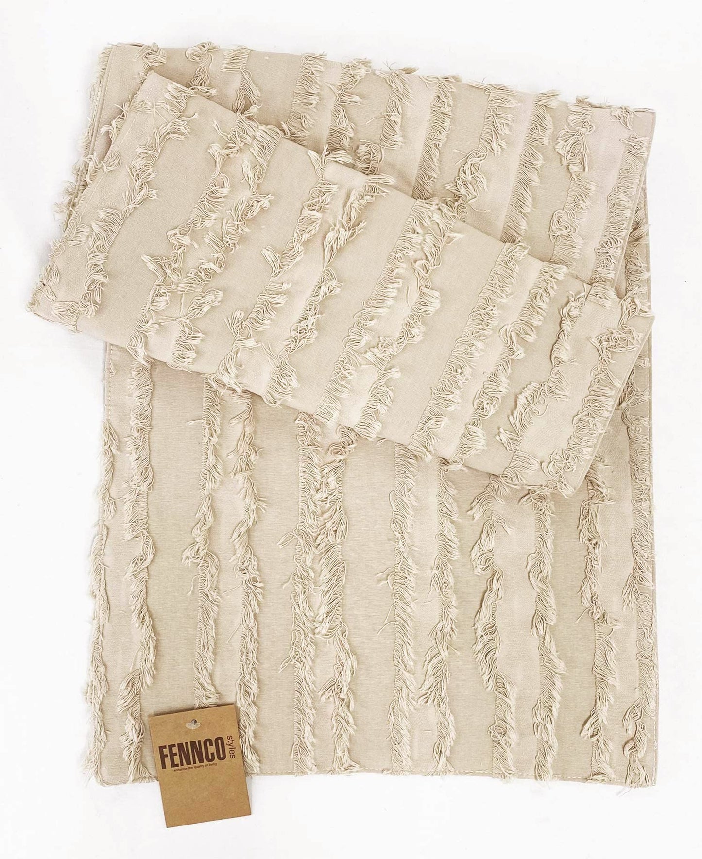 Fennco Styles Modern Fringe Stripe Cotton Table Runner 15" W x 72" L - Table Cover for Home Décor, Dining Table, Banquet, Everyday Use and Special Occasion
