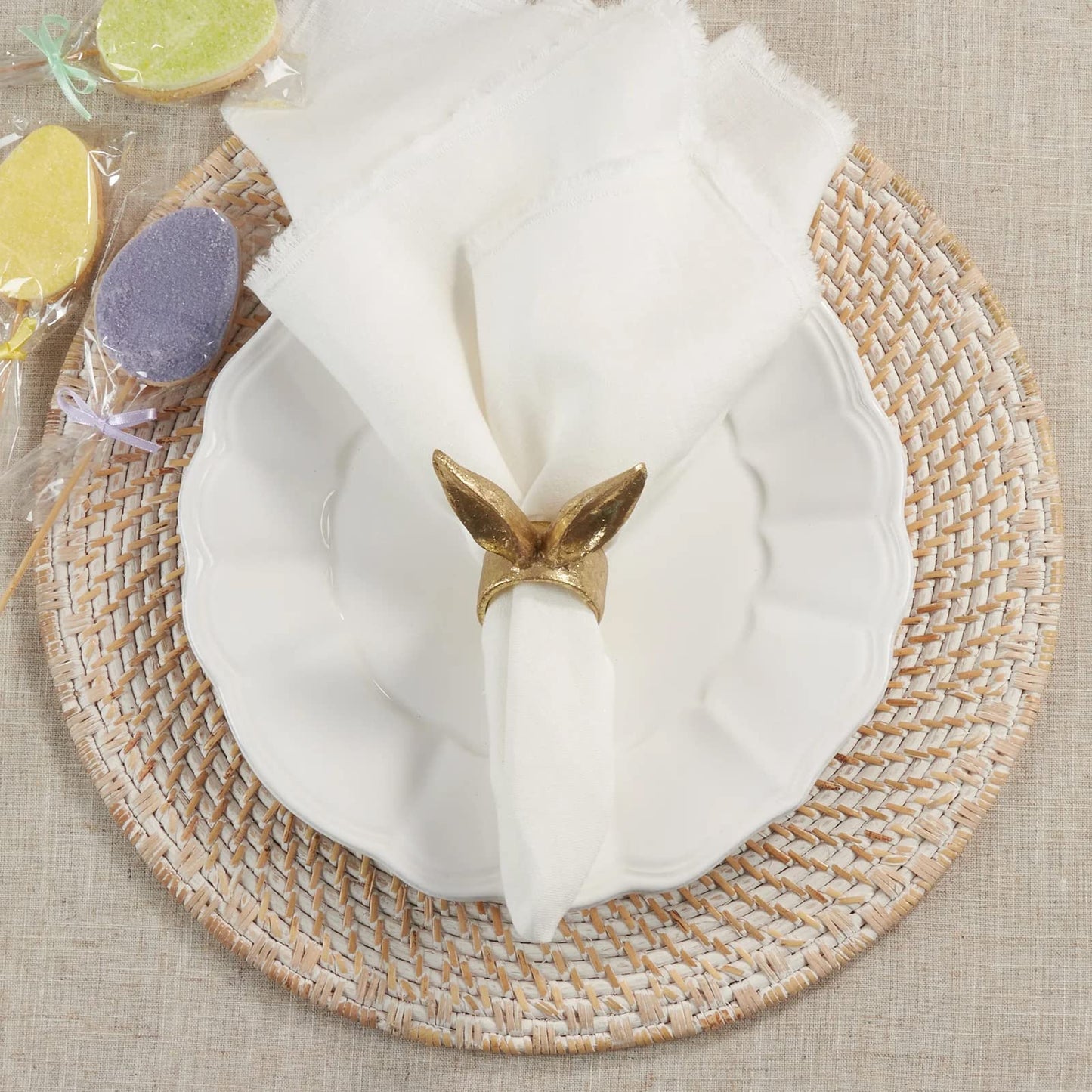 Fennco Styles Bunny Ears Resin Decorative Napkin Rings, Set of 4 - Gold Napkin Holders for Home, Dining Table, Banquets, Easter, Holiday Décor and Special Occasion