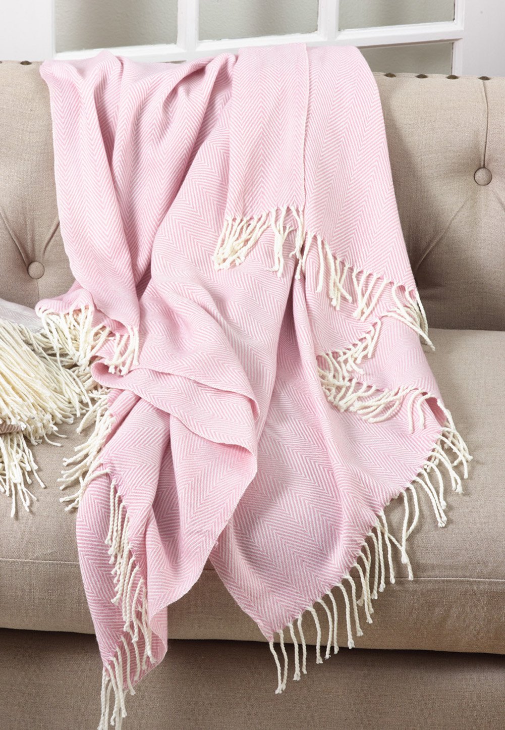 Fennco Styles Herringbone Collection Contemporary Fringed 50 x 60 Inch Throw - Variety Colors Throw Blanket for Couch, Bedroom and Living Room Décor