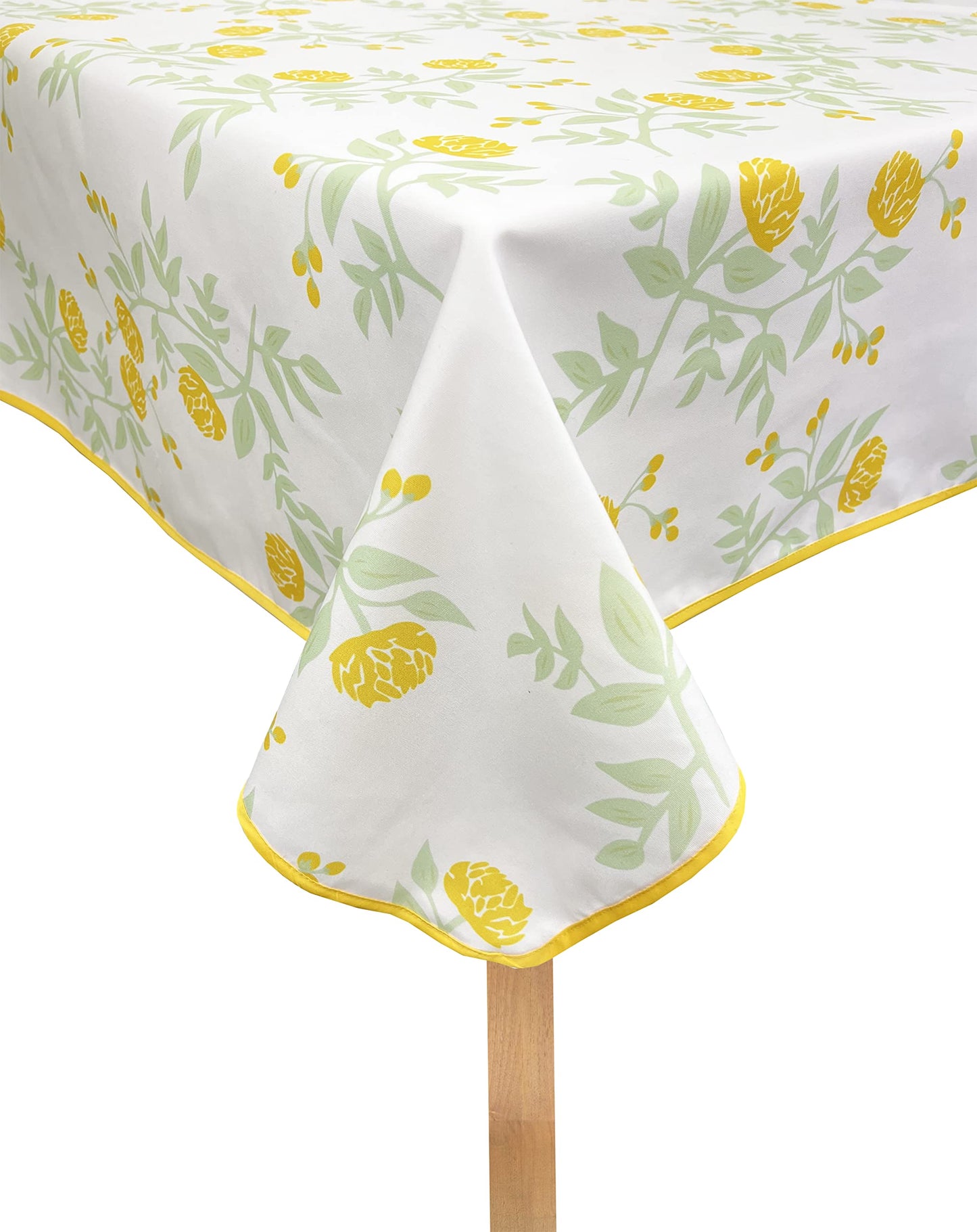 Fennco Styles Garden Floral Print Tablecloth 55" W x 55" L - Yellow Flowers Wrinkle-Free Washable Table Cover for Everyday Use, Banquets, Holidays, Indoor Outdoor Events and Special Occasions