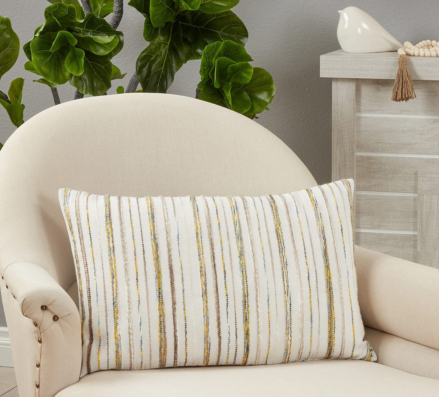 Fennco Styles Boho Fringe Striped Decorative Throw Pillow 16" W x 24" L - Natural Cushion for Home, Couch, Living Room, Bedroom, Office and Holiday Décor