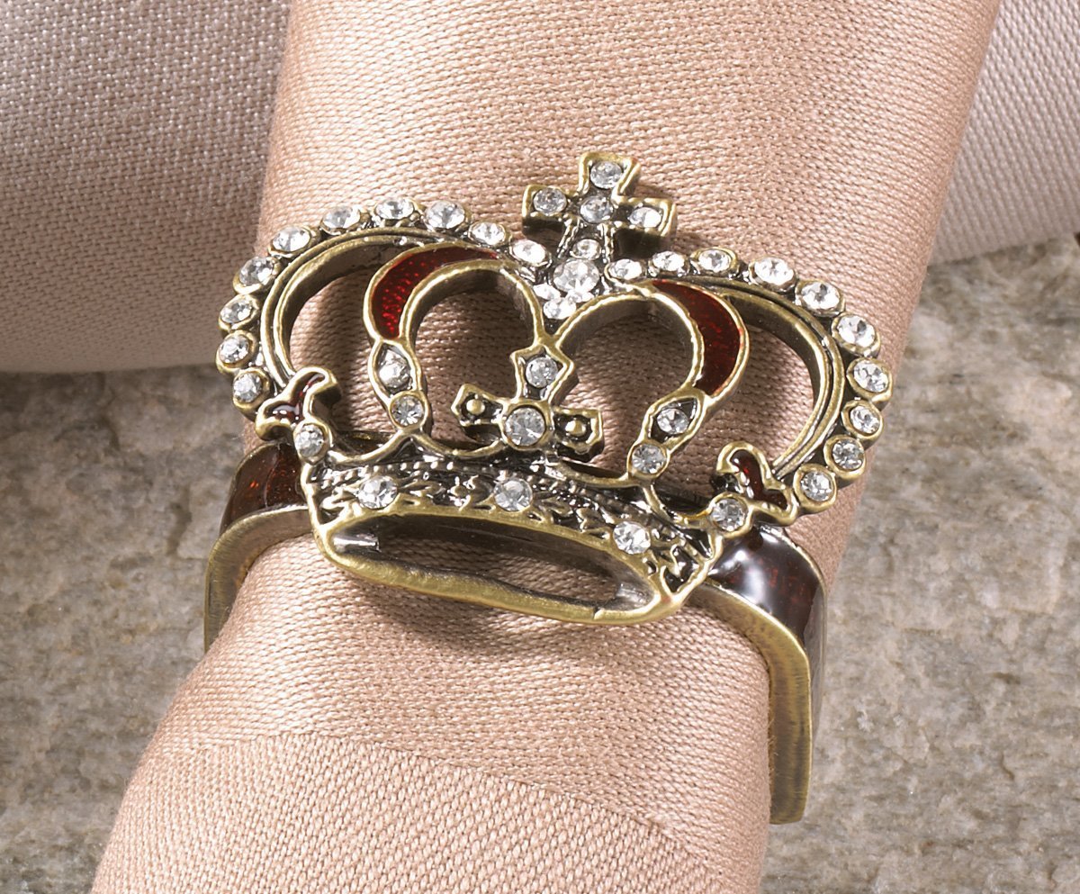 Fennco StylesElegant Jeweled Crown Design Napkin Rings Holders, Set of 4