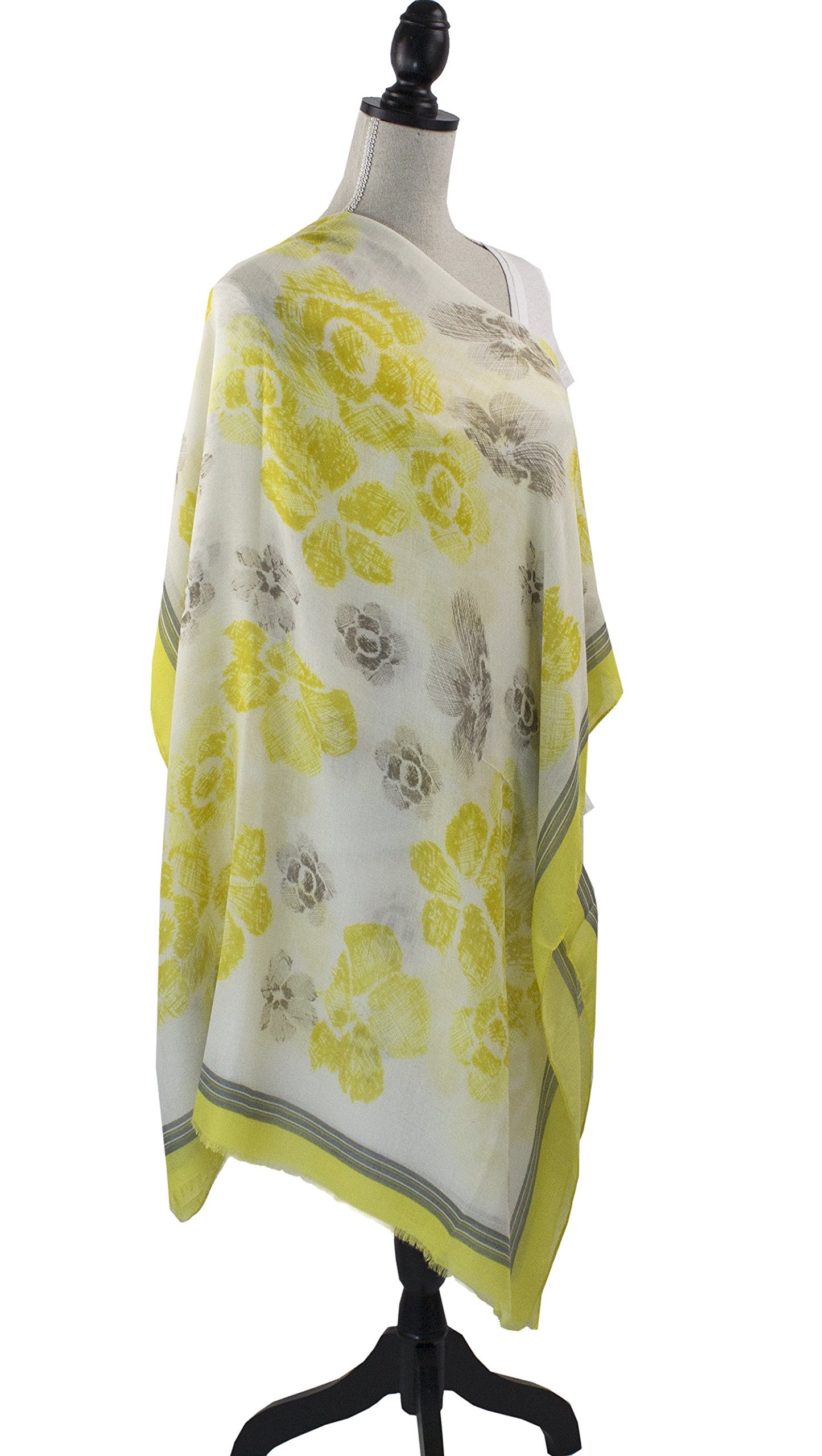 stylesilove Women Vintage Flower Frayed Edges Oversized Scarf Soft Shawl