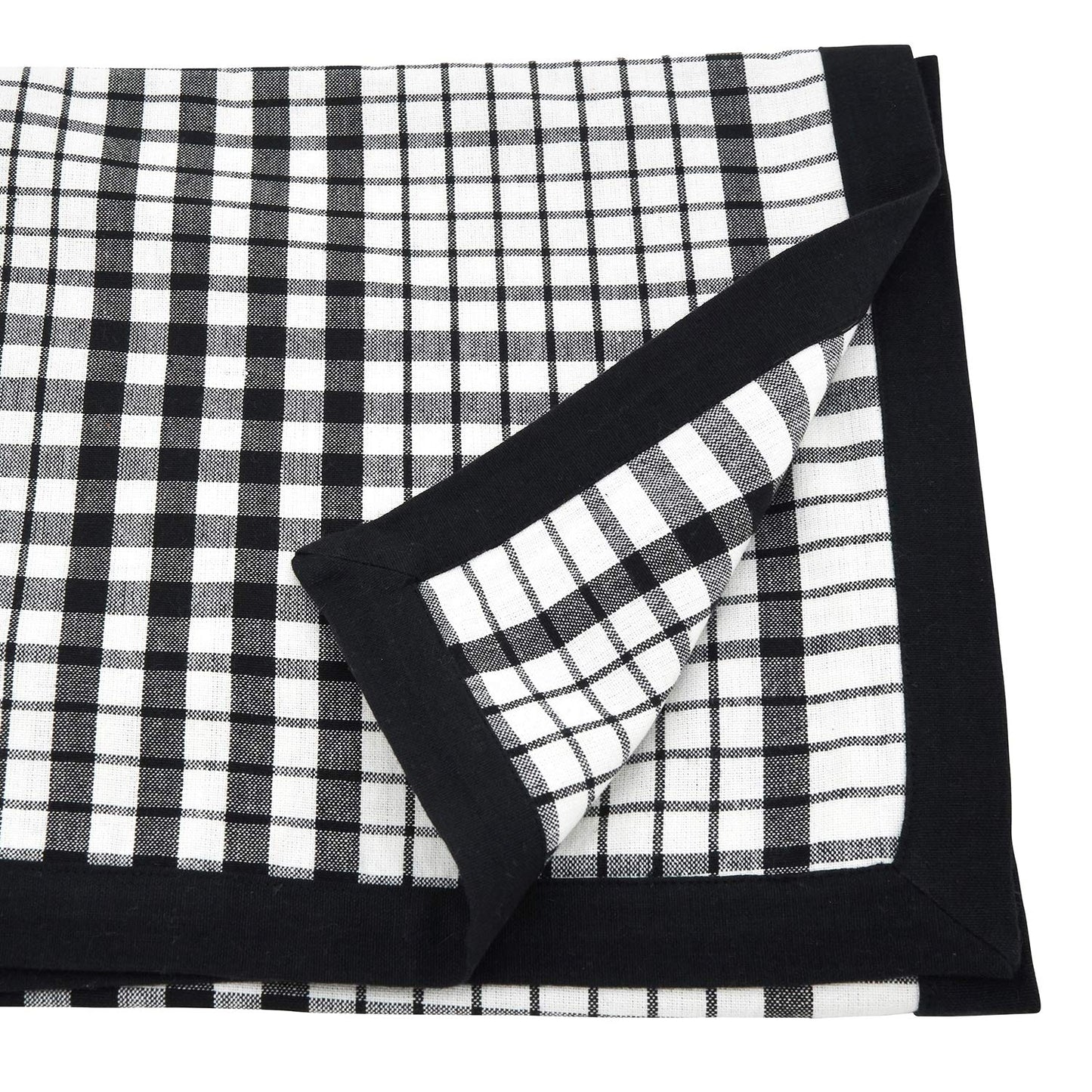 Fennco Styles Timeless Plaid with Banded Edge Design 100% Cotton Table Runner 16 x 72 Inch - Black White Tartan Table Cover for Home Décor, Dining Table, Banquets and Holiday Events