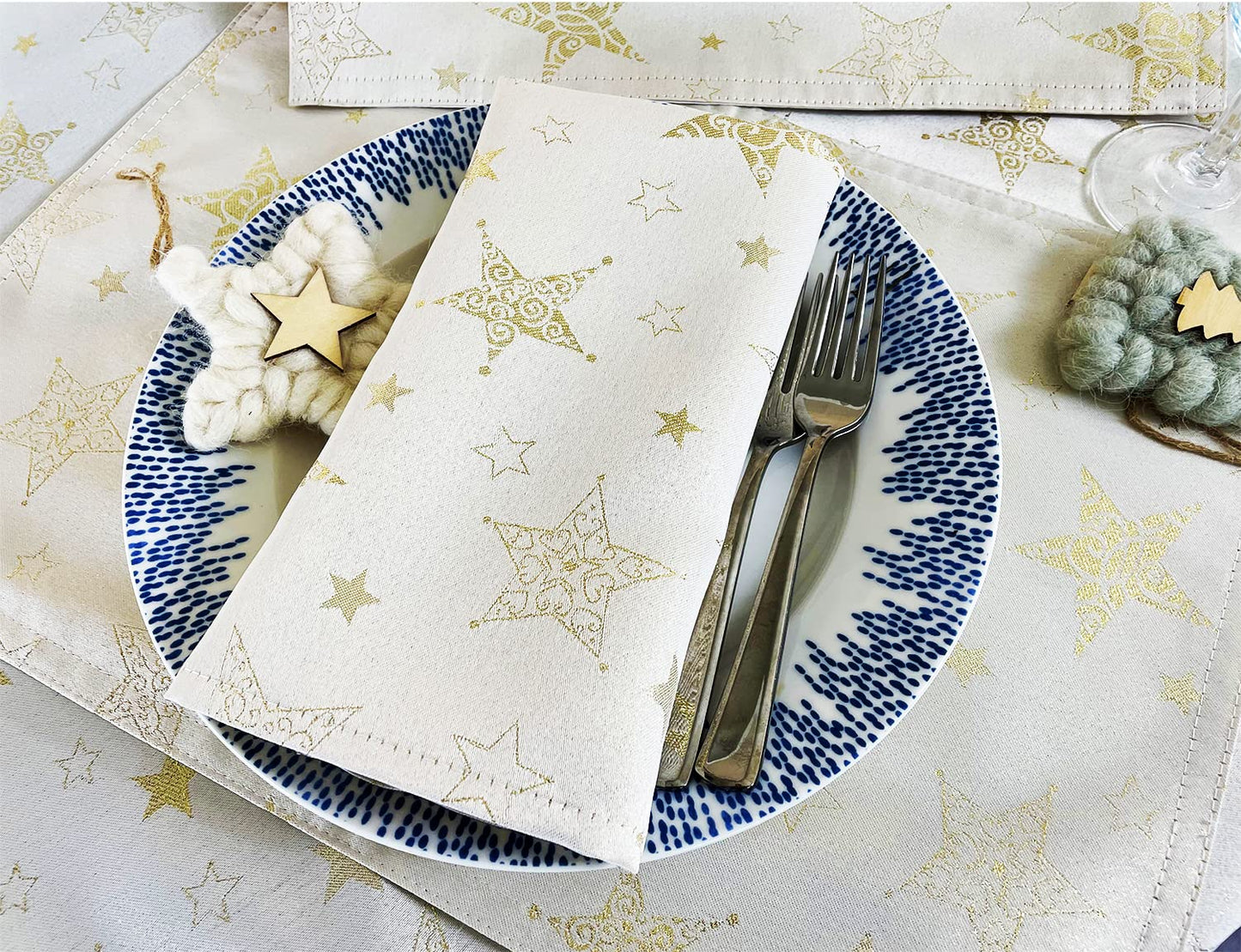 Fennco Styles Holiday Embroidered Metallic Star Tablecloth 70" W x 70" W - Ivory Woven Table Cover for Home Décor, Banquet, Family Gathering, Christmas, Special Occasion
