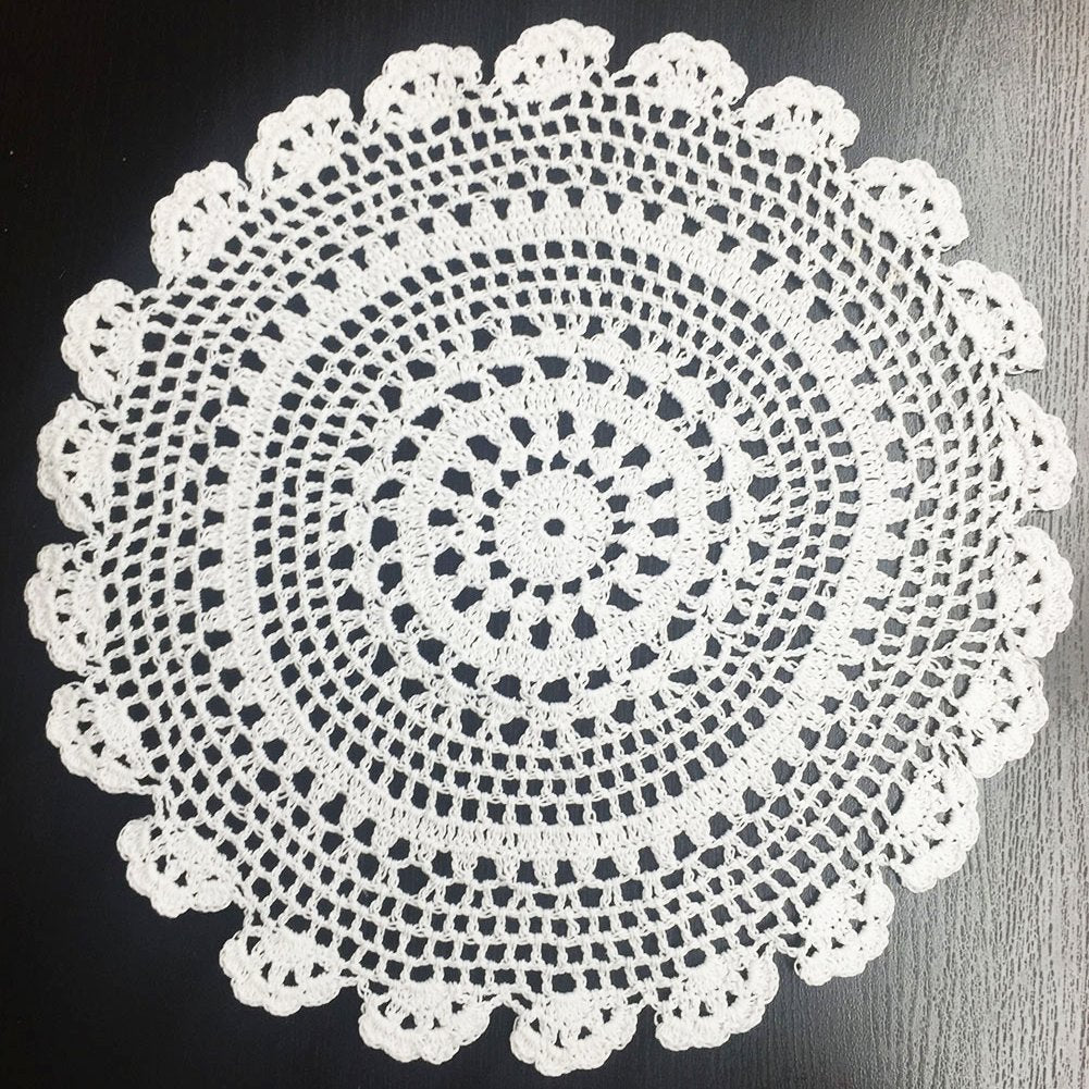 Fennco Styles Handmade Medallion Crochet Lace Round Cotton Placemat Doilies - 4 Pack