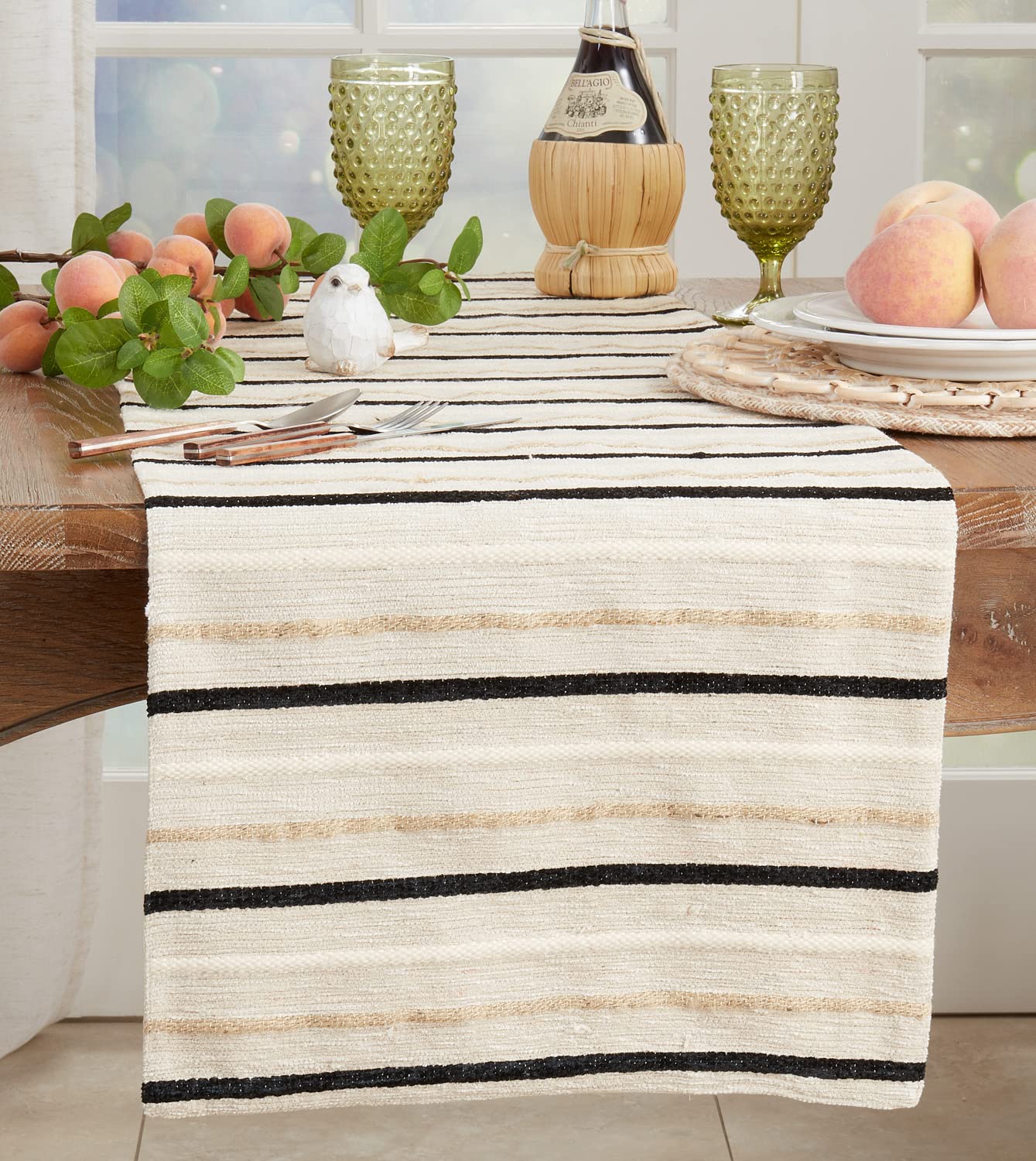 Fennco Styles Modern Striped Cotton Table Runner 16" W x 72" L - Black & White Woven Table Cover for Home Décor, Dining Table, Banquets, Family Gathering and Special Events