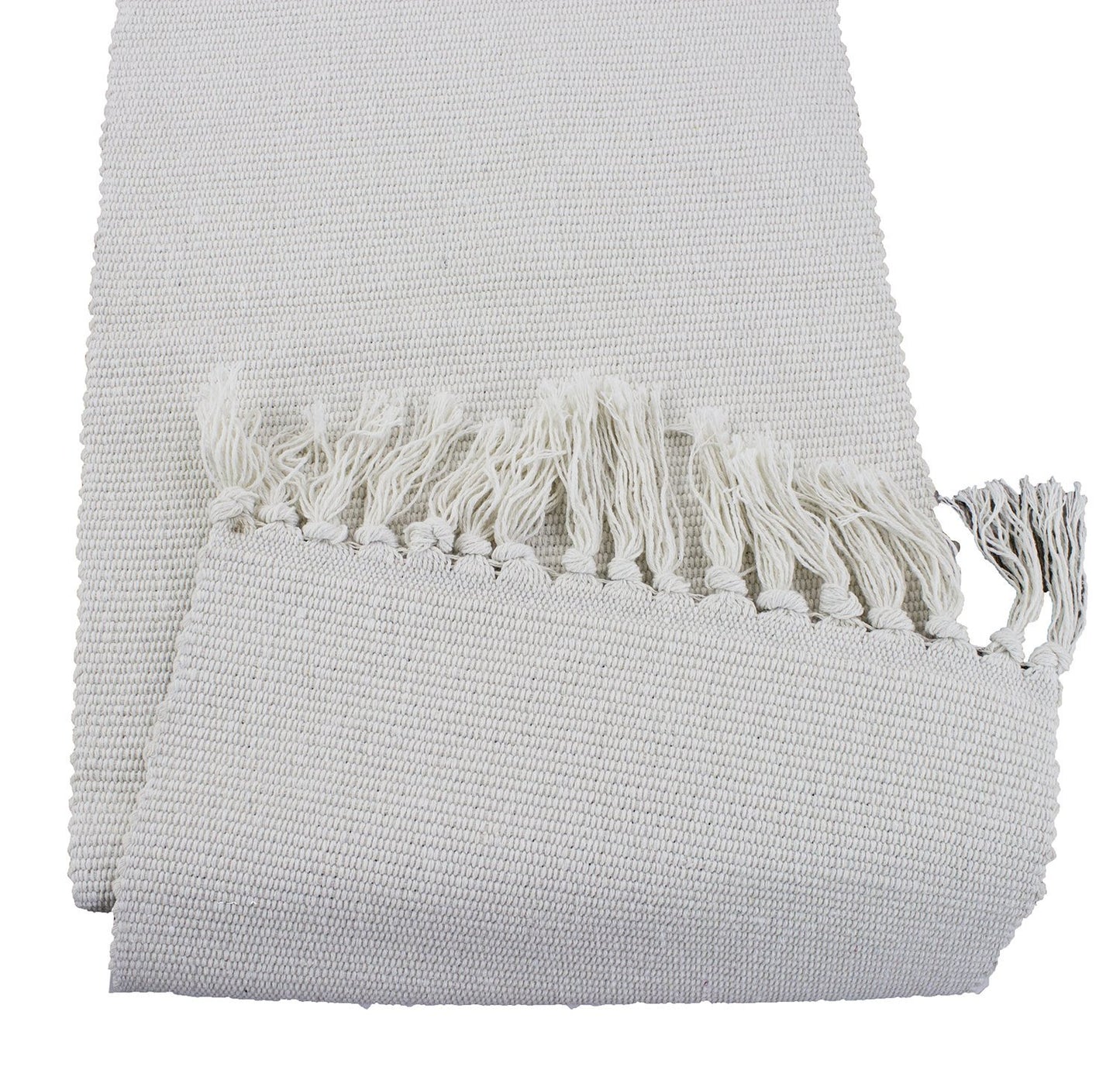 Fennco Styles Ivory Boho Tribal Textured Table Runner with Tassels - Woven Diamond Cotton Blend Table Cover for Boho Décor, Dining Table, Banquets, Family Gatherings
