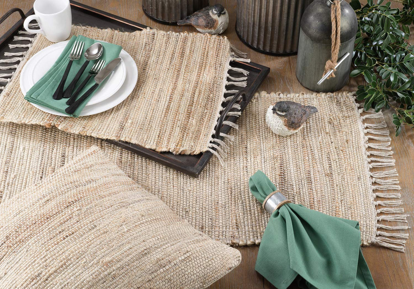 Fennco Styles 100% Jute Chindi Tassel Design Farmhouse Table Runner 16 x 72 Inch - Natural Table Cover for Home, Dining Room, Banquets, Family Gathering and Special Occasion