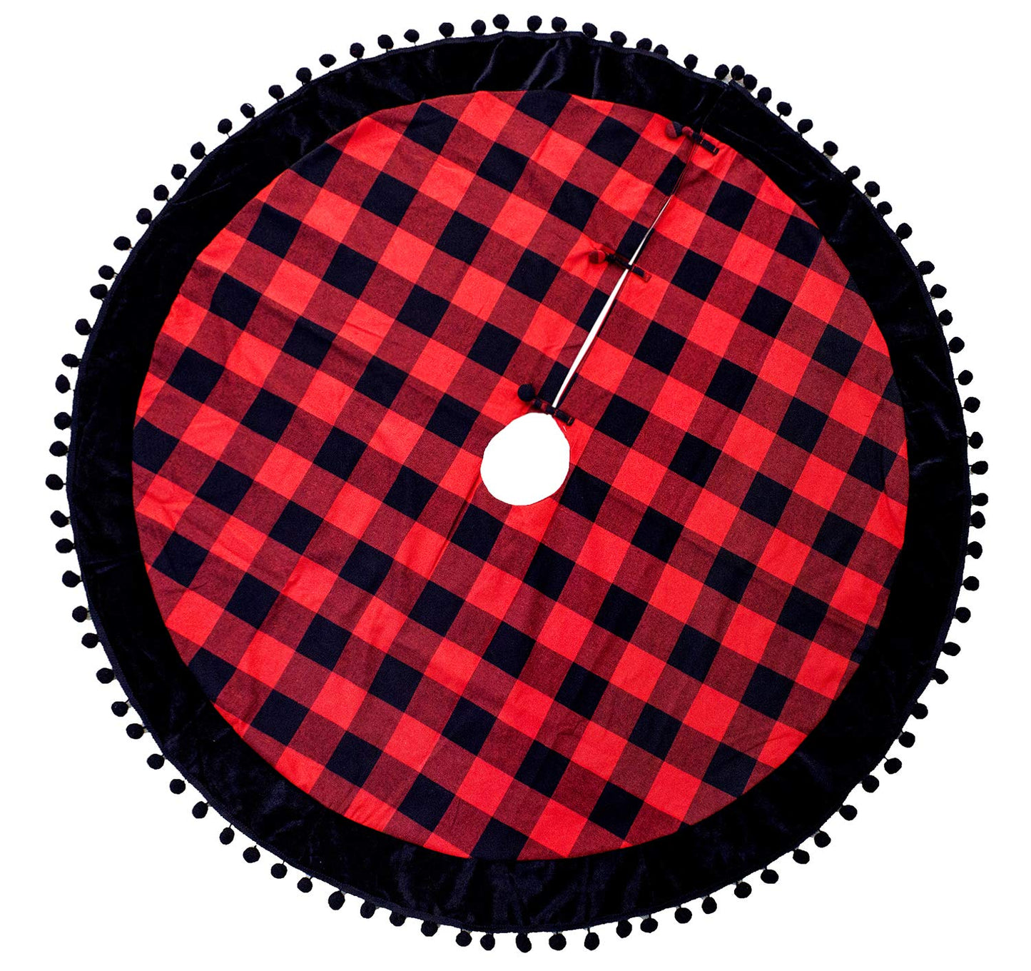 Fennco Styles Red & Black Buffalo Plaid Christmas Tree Skirt 53" Round - Holiday Tree Skirt for Home, Christmas Tree, Winter Festivals, Office, School Décor