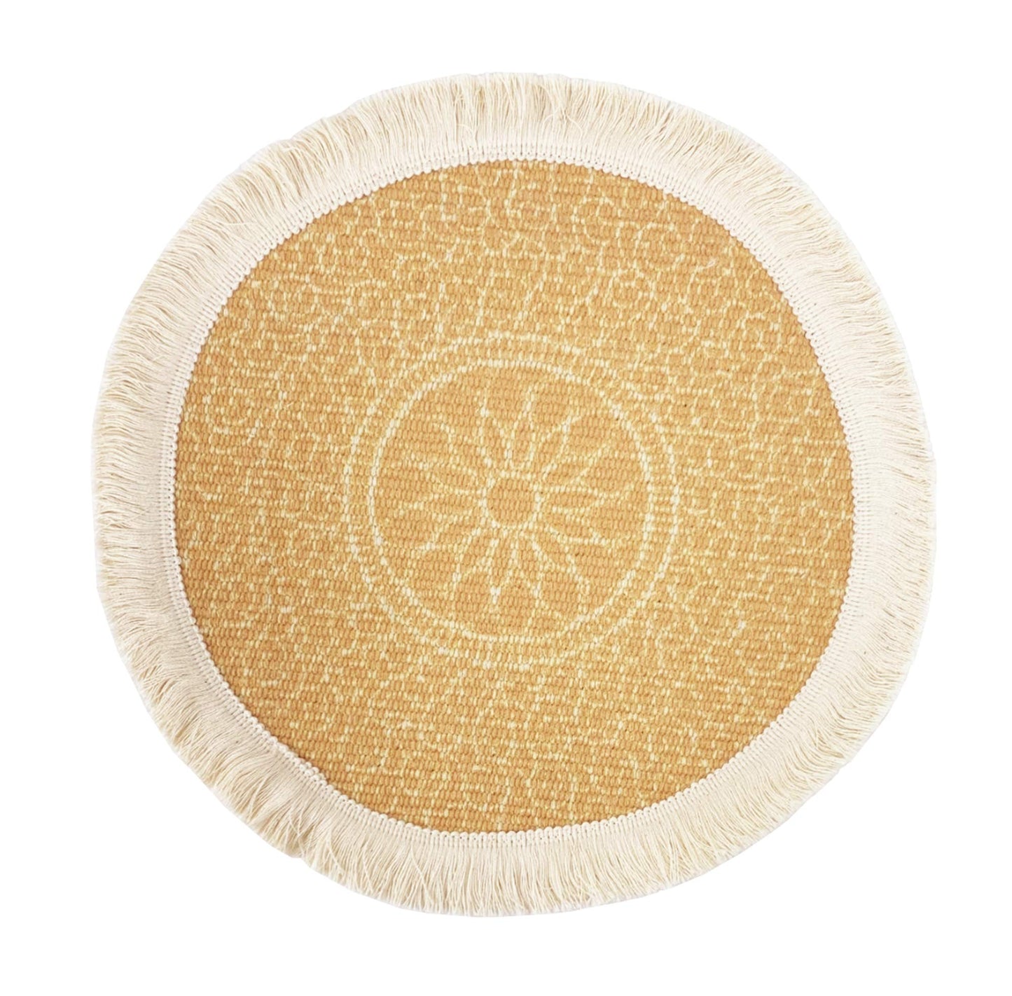 Fennco Styles Unique Dream Catcher Fringe Cotton Placemats 14-inch Round, Set of 4 - Boho Decorative Table Mats for Home Decor, Dining Table, Banquets and Special Events