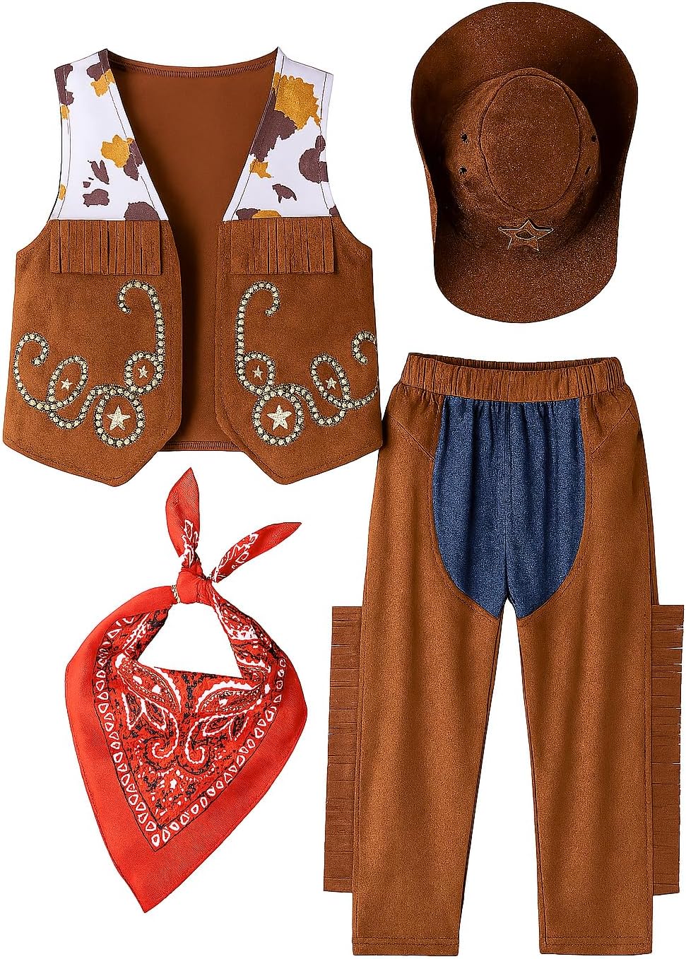 stylesilove Toddler Boy Cowboy 4pcs Outfit with Hat, Vest, Pants & Bandana Brown Clothing Set