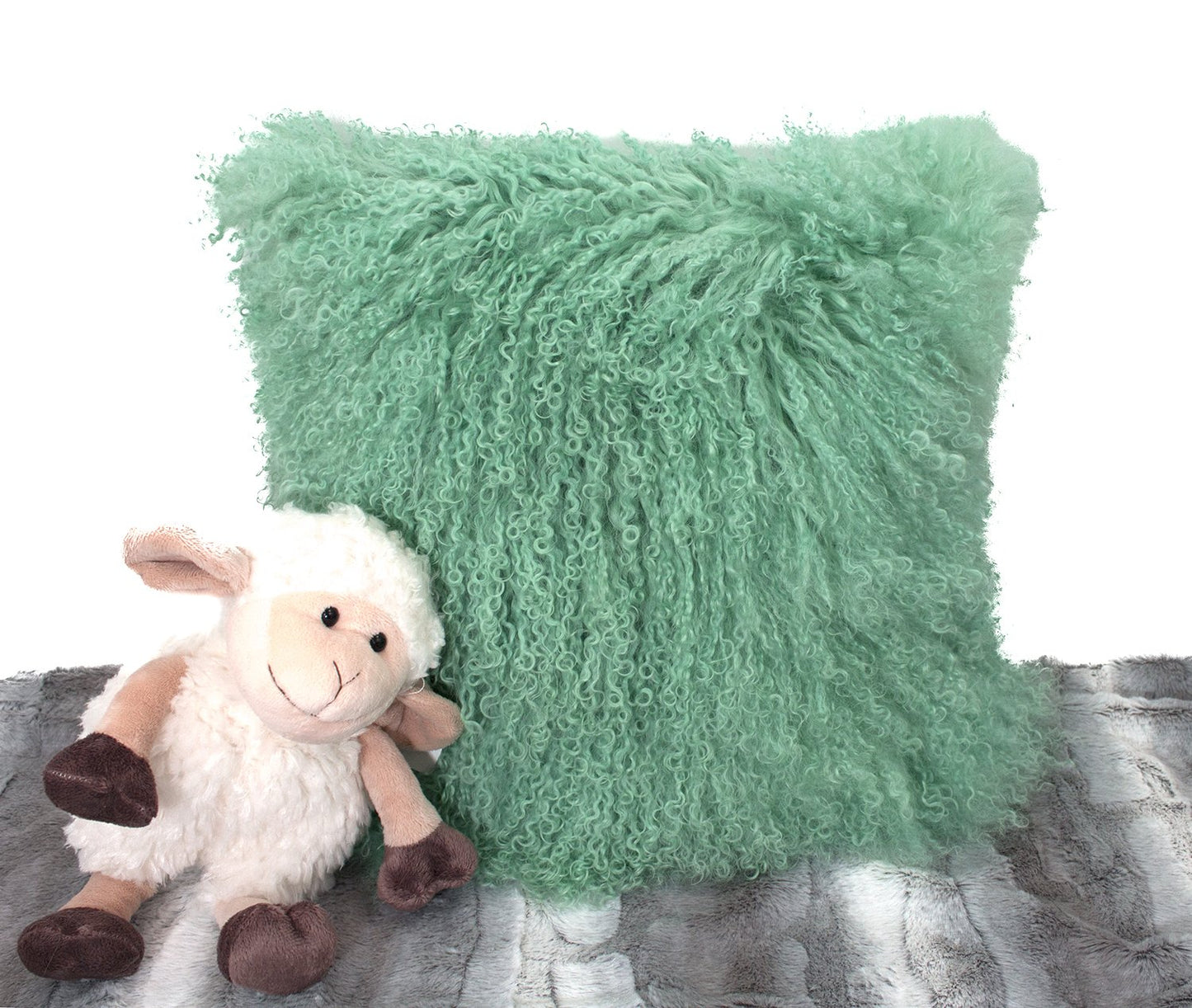 Fennco Styles Geniune Mongolian Lamb Fur Throw Pillow (Mint, 16"x16" Pillow)