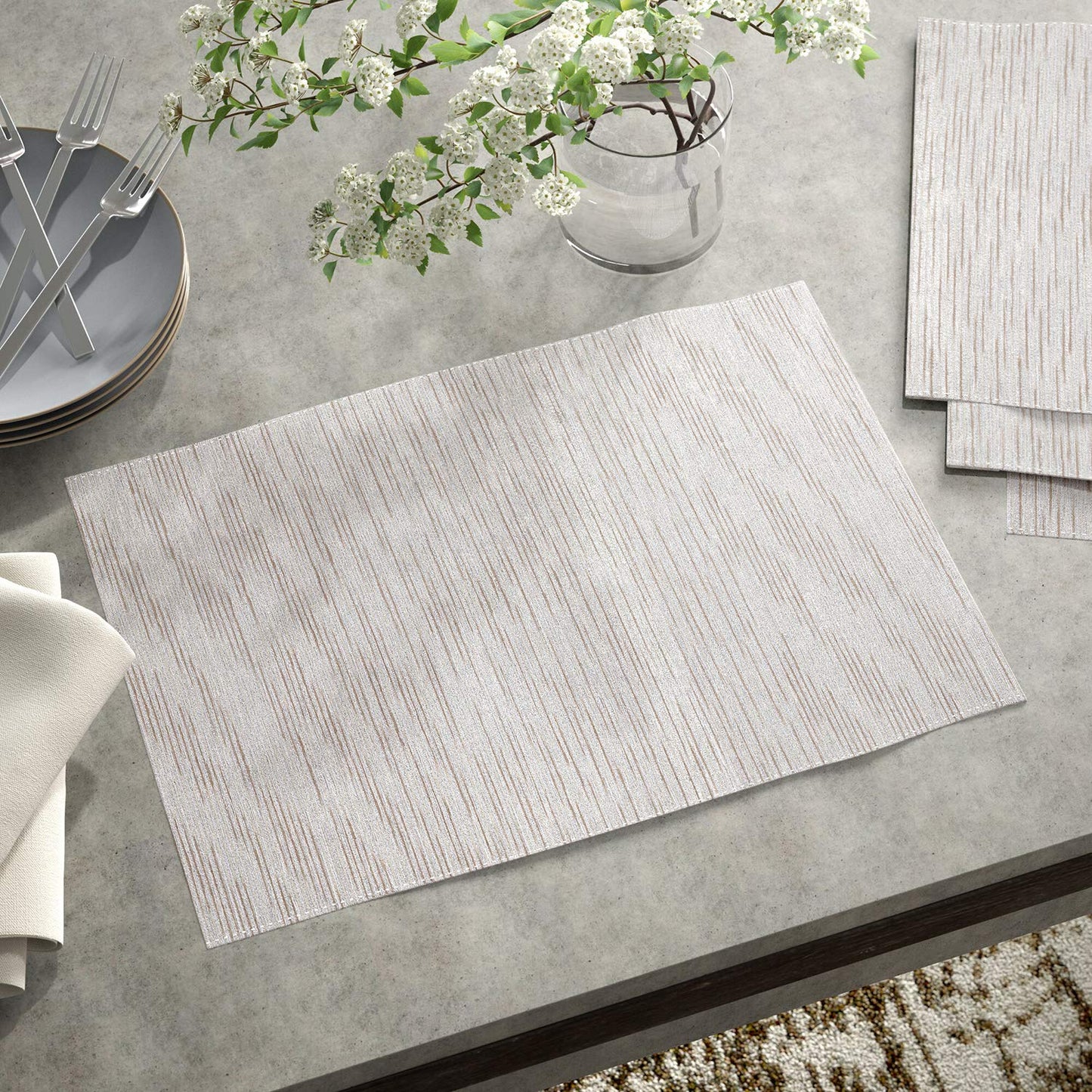Fennco Styles Evelina Collection Contemporary Metallic Fused Table Linens – Silver Table Linens for Banquets, Family Gather, Special Events and Home Décor