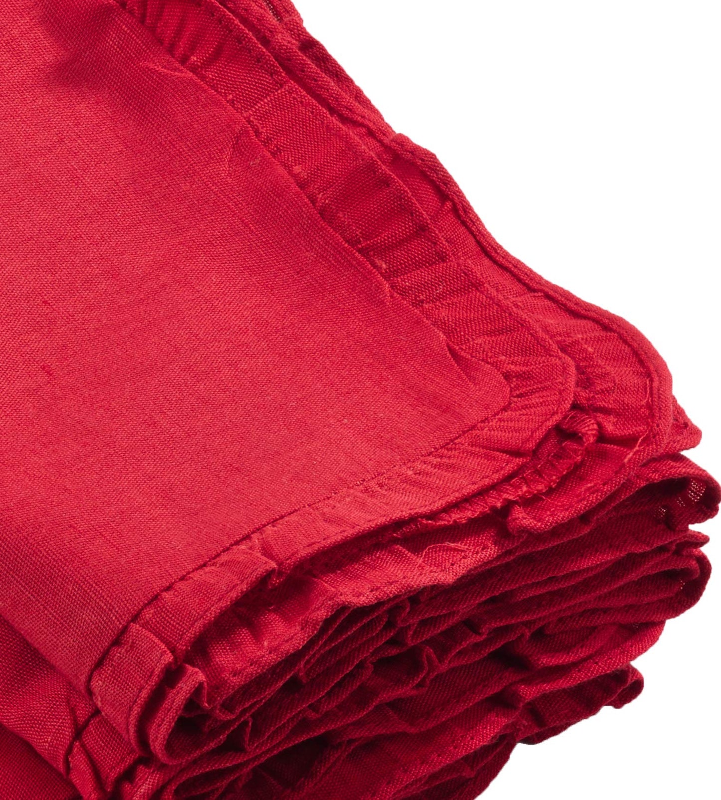 Fennco Styles Melina Collection Red Ruffled Design Cloth Napkins 20" W X 20" L, Set of 4