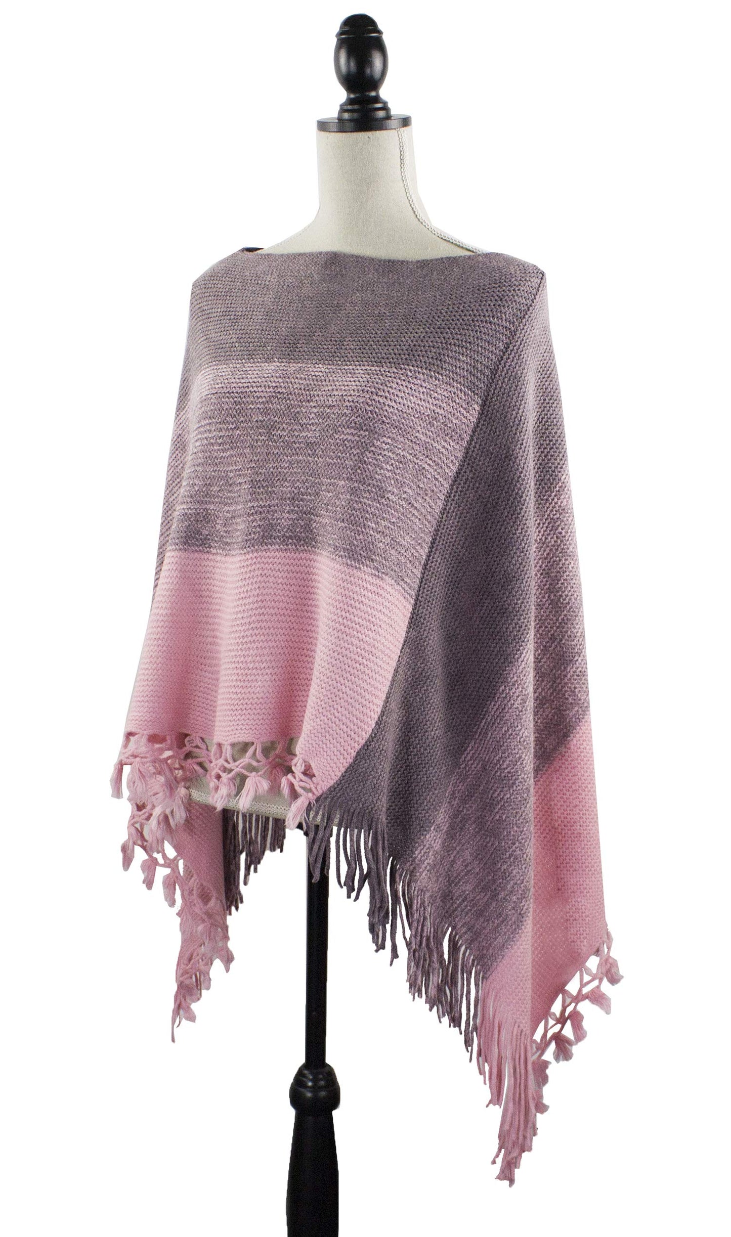 stylesilove Women Color Block Fringe Tassel Poncho Sweater Pullover Cardigan Wrap Topper for Warm Seasons