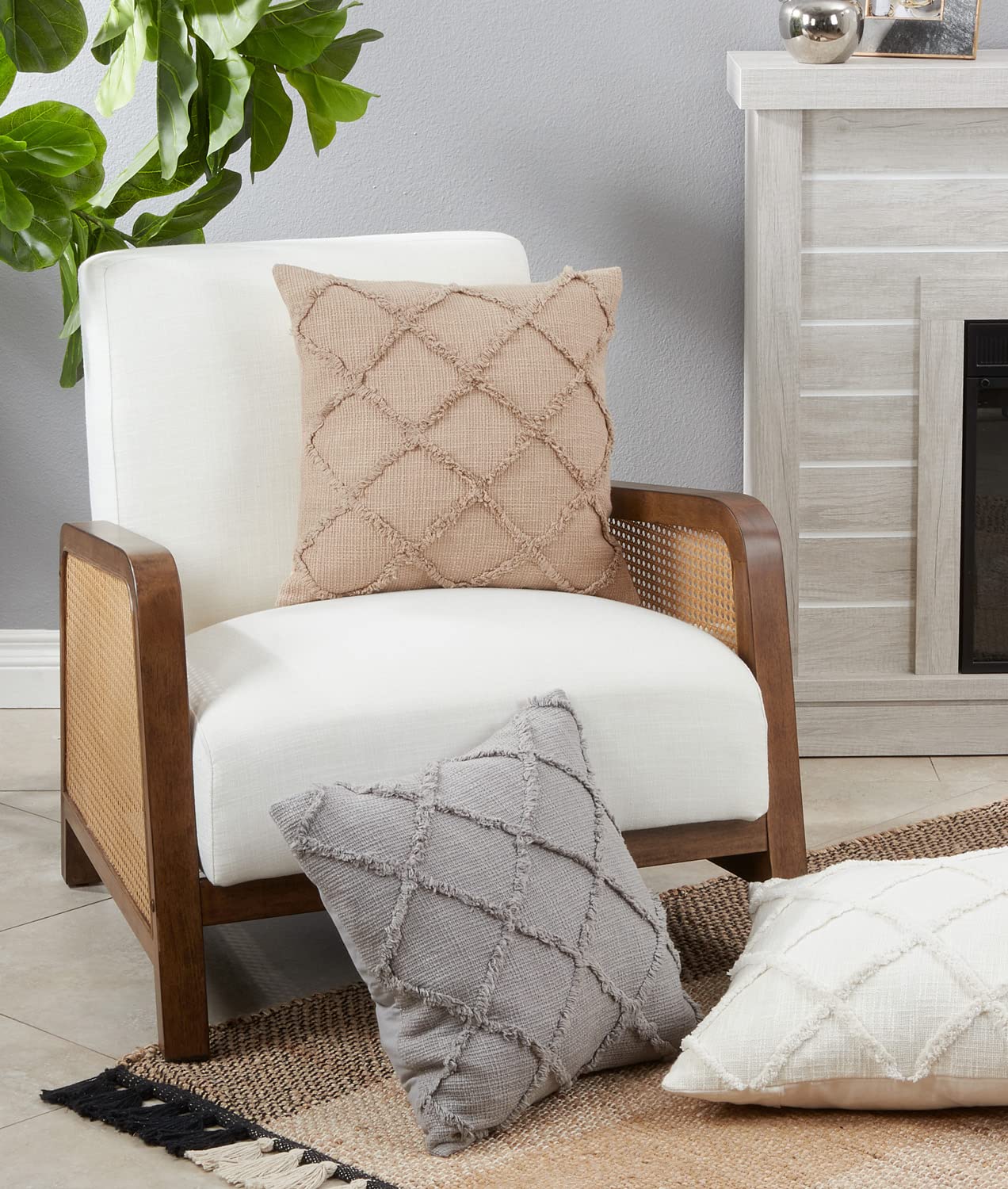 Fennco Styles Diamond Tufted Cotton Decorative Throw Pillow Cover 20" W x 20" L - Geometric Cushion Case for Home, Couch, Living Room, Bedroom, Office and Holiday Décor