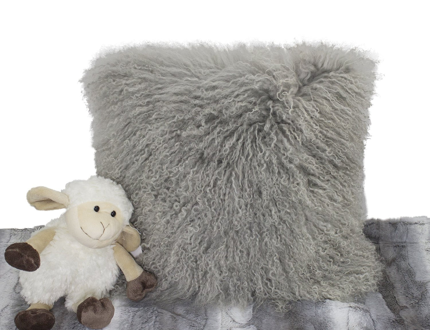 Fennco Styles Geniune Mongolian Lamb Fur Throw Pillow, Grey, 16" W x 16" L