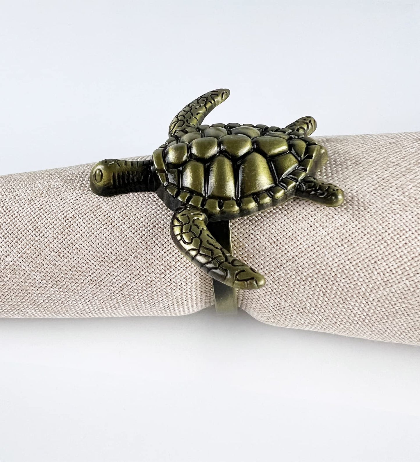 Fennco Styles Nature's Touch Sea Turtle Metal Napkin Rings, Set of 4 – Bronze Sea Creatures Napkin Holders for Family Dinner, Themed Party, Table Décor, Banquets, Holidays and Special Occasion