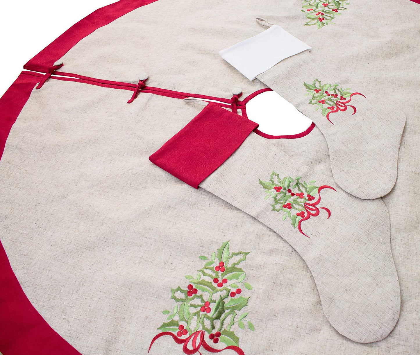 Fennco Styles Embroidered Holly Christmas Tree Holiday Decorative Tree Skirt