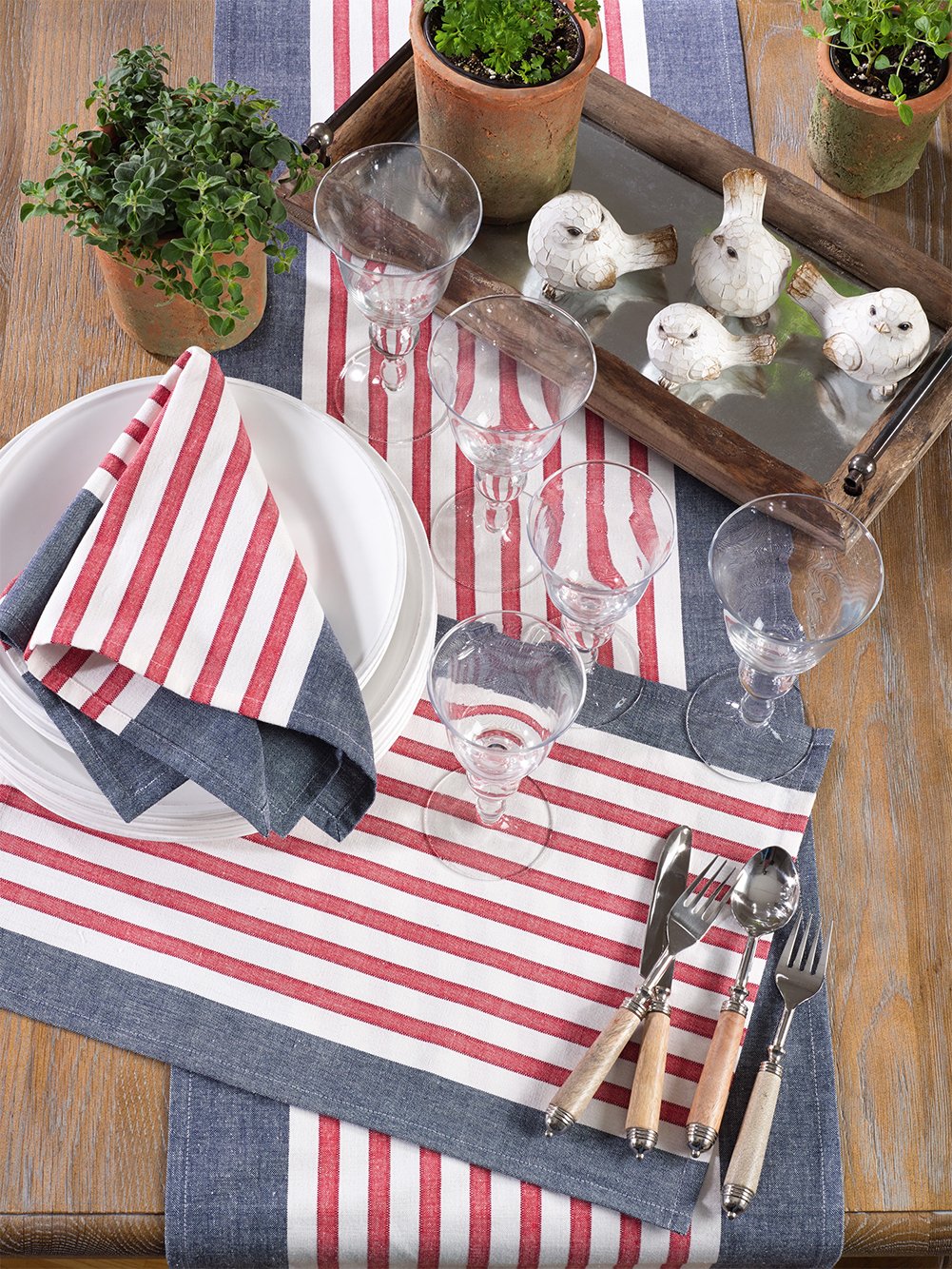 Fennco Styles American Flag Striped Cotton Table Linens