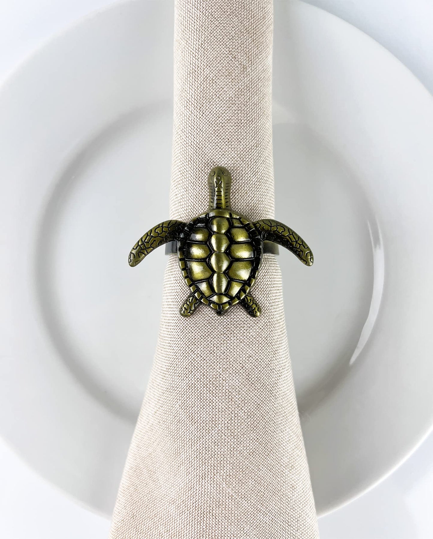 Fennco Styles Nature's Touch Sea Turtle Metal Napkin Rings, Set of 4 – Bronze Sea Creatures Napkin Holders for Family Dinner, Themed Party, Table Décor, Banquets, Holidays and Special Occasion