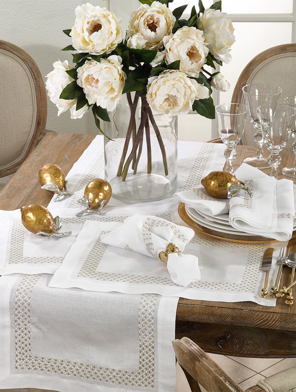 Fennco Styles Metallic Embroidered Dots Design Table Runner-16 x72
