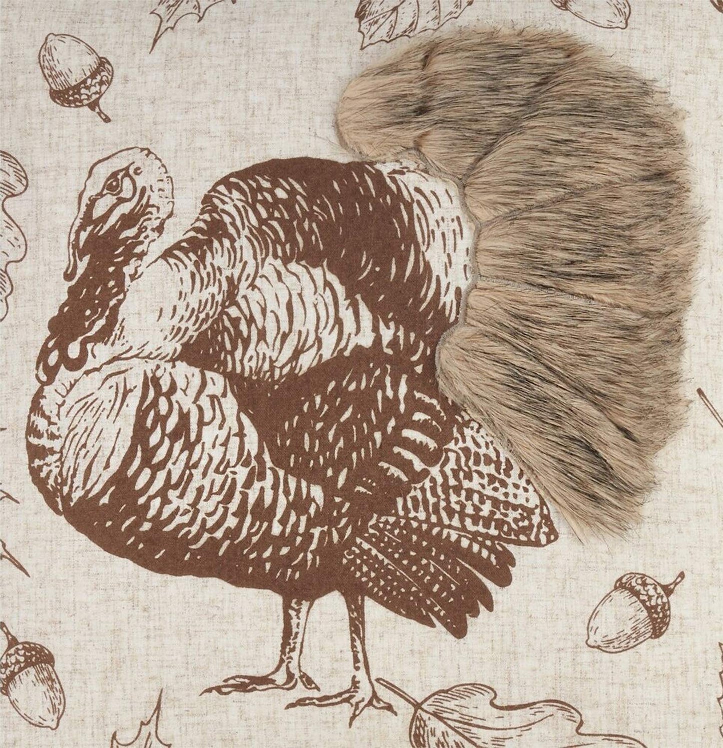 Fennco Styles Thanksgiving Turkey Collection Vintage Engraving Illustration Faux Fur Appliqué 13 x 72 Inch – Natural Table Runner for Harvest Dinner, Family Gathering, Special Events and Home Décor