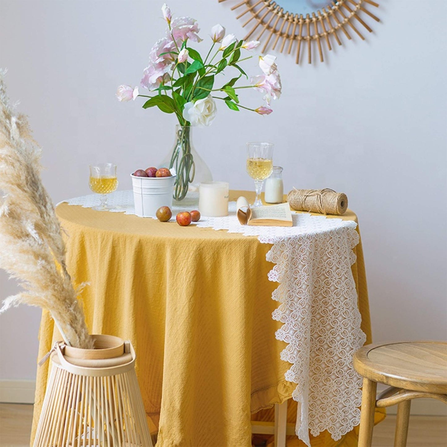 Fennco Styles Embroidered Floral Hollow Lace Table Runner 14" W x 71" L - White Table Cover for Home, Dining Table Decor, Banquet, Wedding and Special Event