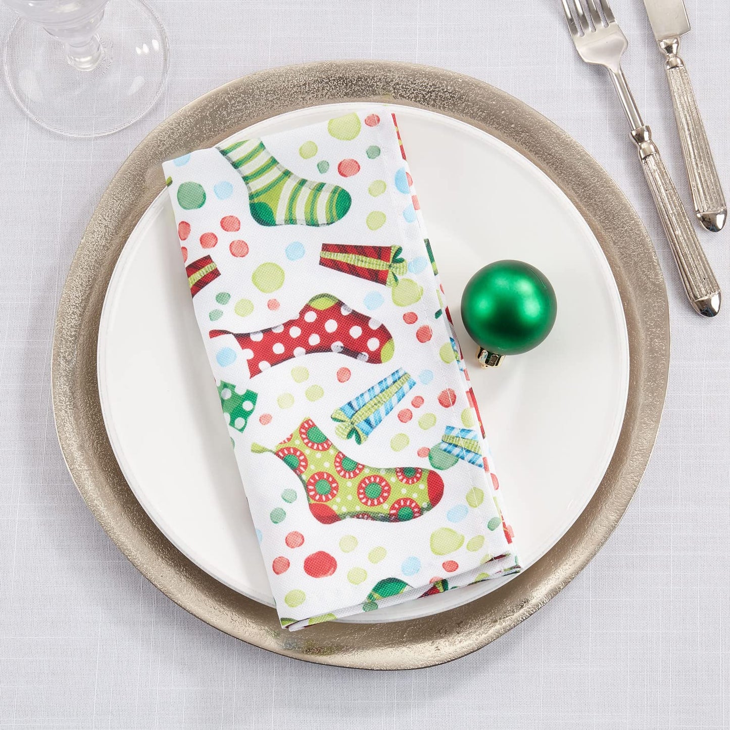 Fennco Styles Christmas Stockings Holiday Tablecloth 65" W X 84" L - Multicolor Stocking Print Festive Table Cover for Christmas Décor, Dining Room, Banquet, Family Gathering and Special Events