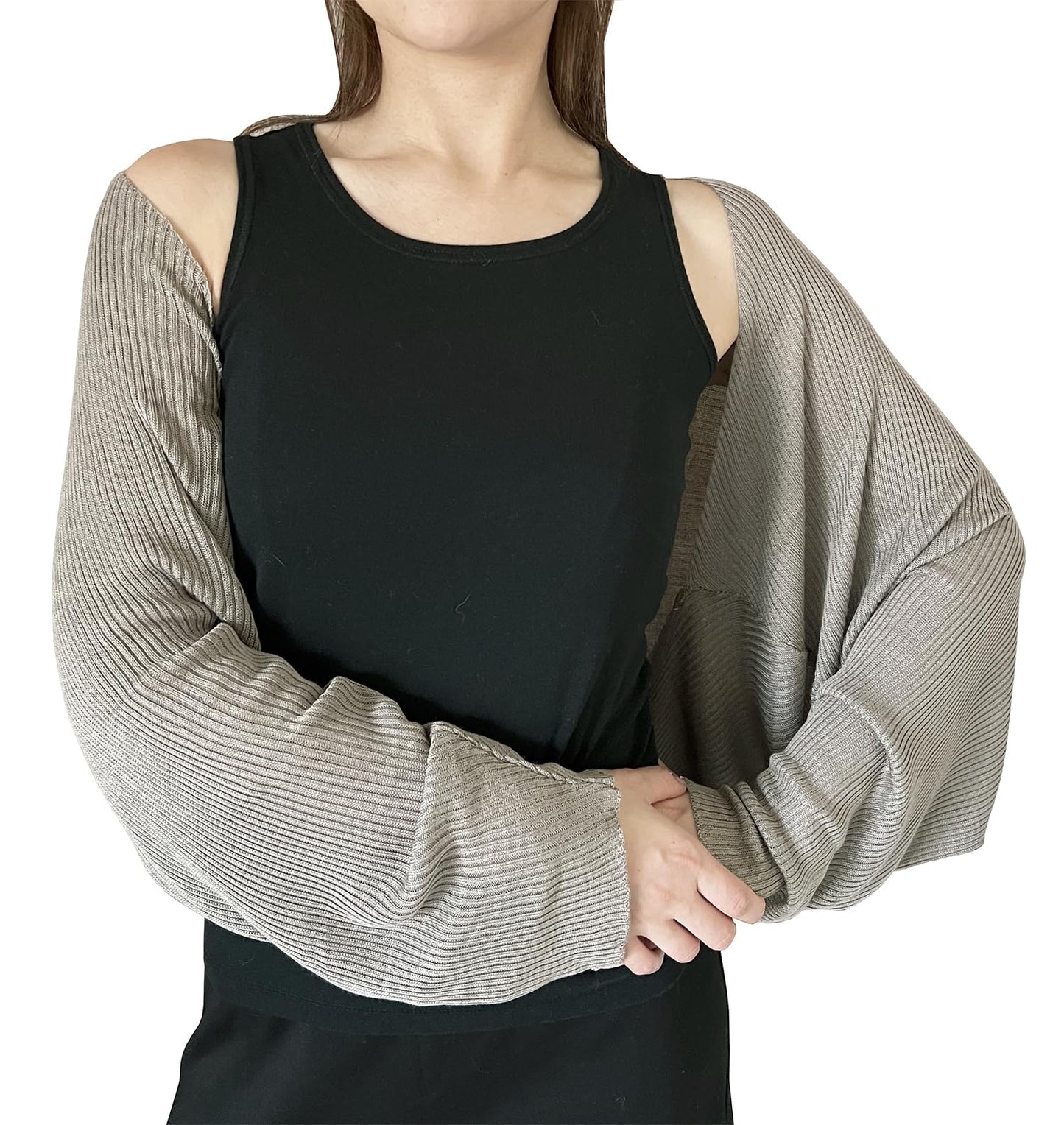 stylesilove Women Lightweight Ribbed Knit Bolero Shrug Long Sleeve Solid Cardigan Soft Sweater Open Front Cape Shawl