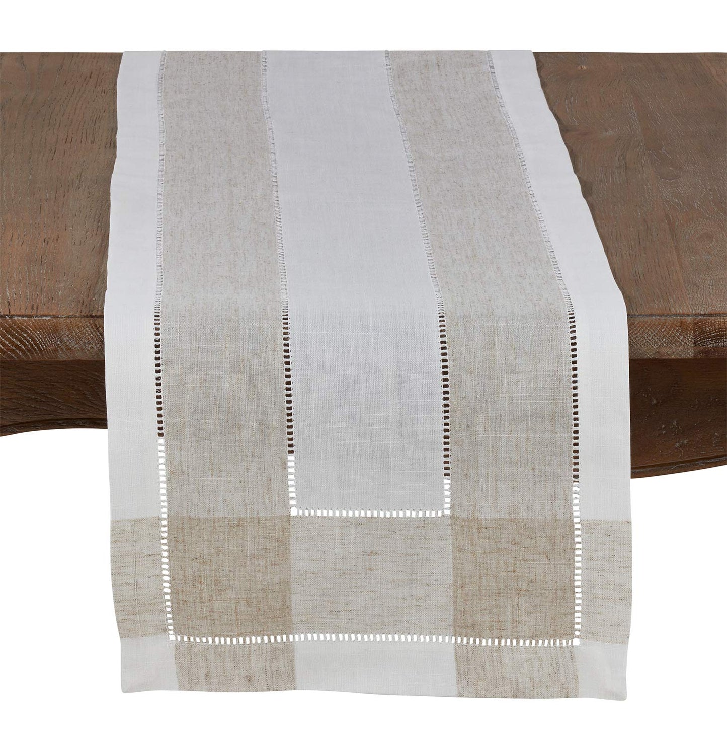 Fennco Styles Hommage Brodé Collection Cottage Lemon Embroidery Border Hemstitch Table Runner 15 x 70 Inch – Ivory Table Cover for Wedding, Banquet, Tea Party and Home Décor