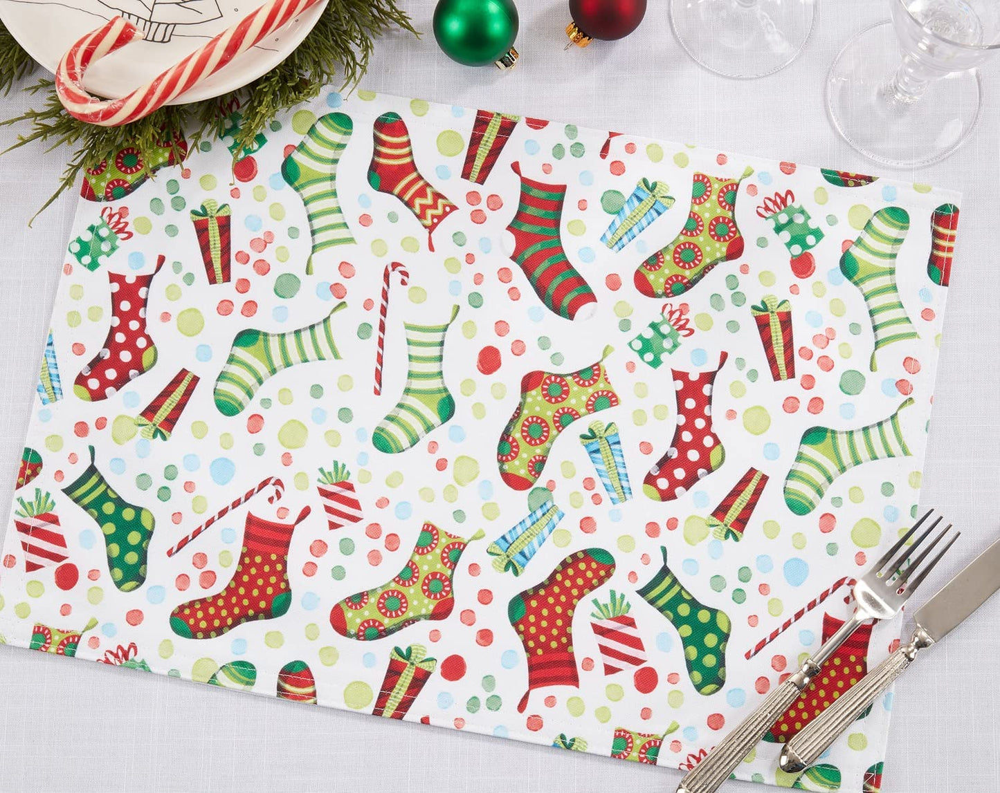 Fennco Styles Christmas Stockings Holiday Table Runner 16" W X 70" L - Multicolor Stocking Print Festive Table Cover for Christmas Décor, Dining Room, Banquet, Family Gathering and Special Events