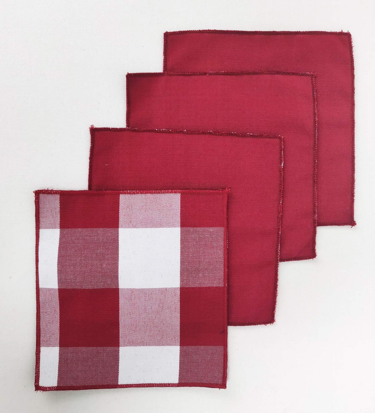 Fennco Styles Buffalo Check Double Layers Reversible Coasters 6"W x 6"L, Set of 4 - Handmade in USA - Plaid Cocktail Napkins for Everyday Use and Special Occasion