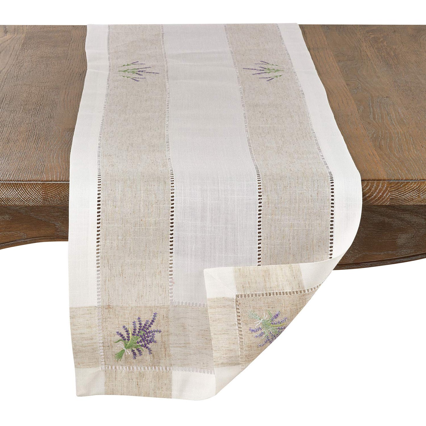 Fennco Styles Hommage Brodé Collection Cottage Lemon Embroidery Border Hemstitch Table Runner 15 x 70 Inch – Ivory Table Cover for Wedding, Banquet, Tea Party and Home Décor