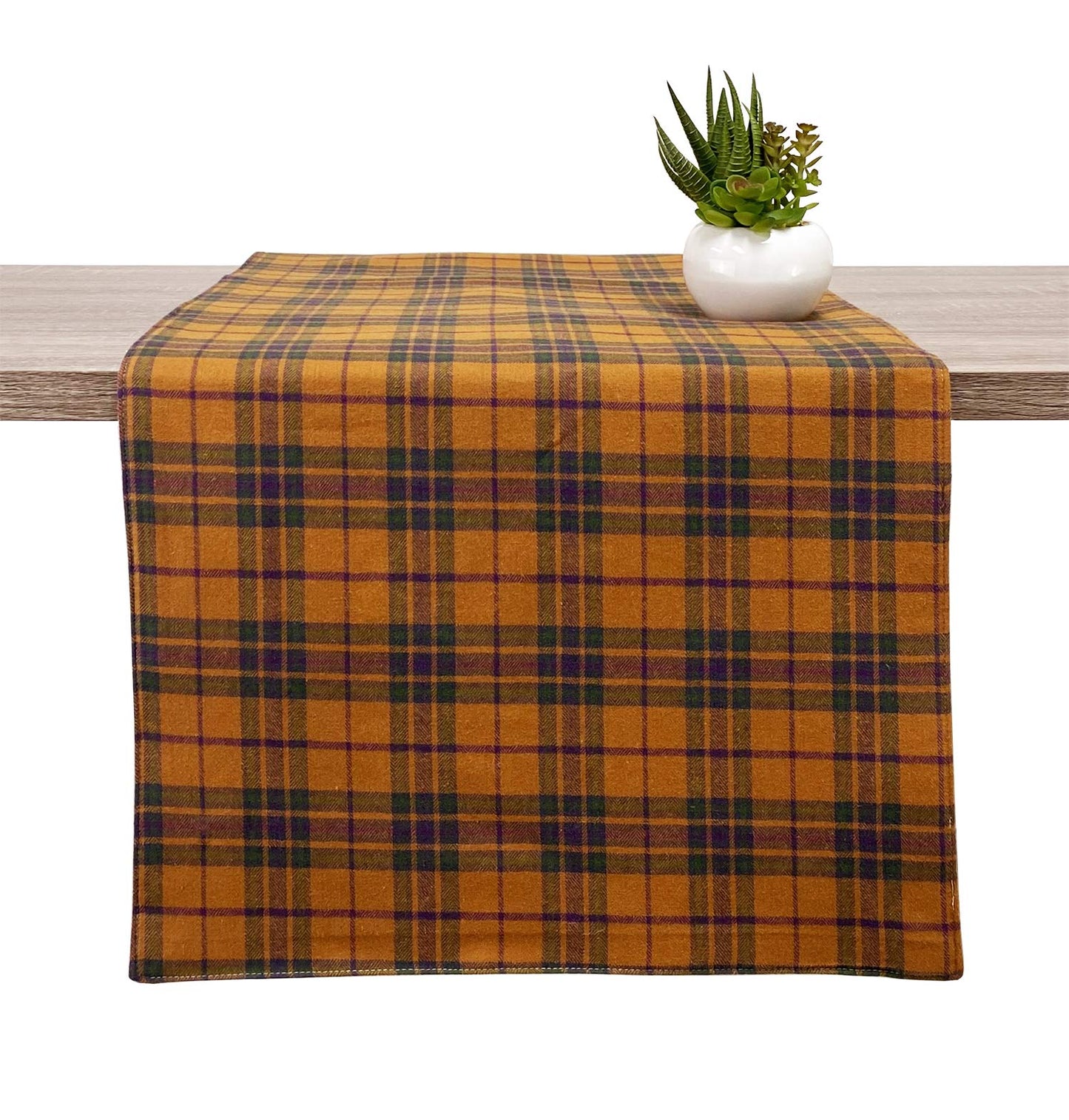 Fennco Styles Rustic Tartan Plaid Cotton Table Runner 16" W x 72" L - Terracotta Table Cover for Home Décor, Dining Table, Banquets, Holiday and Everyday Use