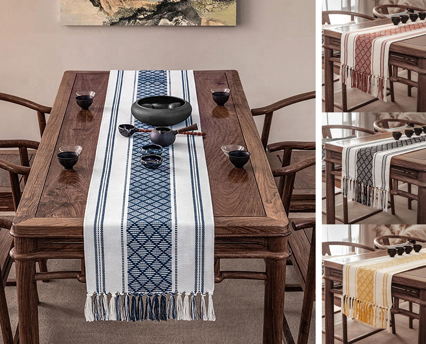 Fennco Styles Diamond Stitch Design Cotton Blend Placemats 14" W x 19" L, Set of 4 - Black Geometric Woven Table Mats for Boho Décor, Home, Dining Table, Banquets, Family Gatherings, Special Occasion