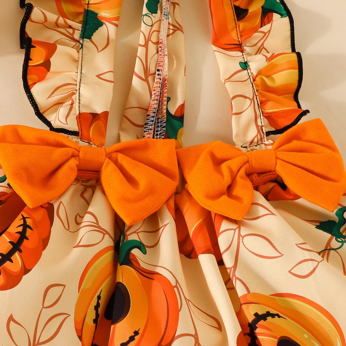 stylesilove Infant Baby Girl Orange Long Sleeve Romper Pumpkin Print Overall Dress with Headband 3pcs Halloween Outfit