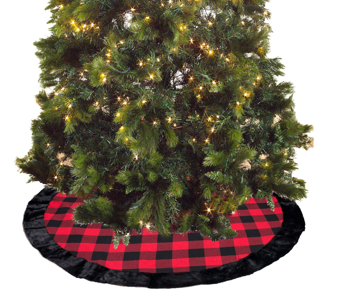 Fennco Styles Red & Black Buffalo Plaid Christmas Tree Skirt 53" Round - Holiday Tree Skirt for Home, Christmas Tree, Winter Festivals, Office, School Décor