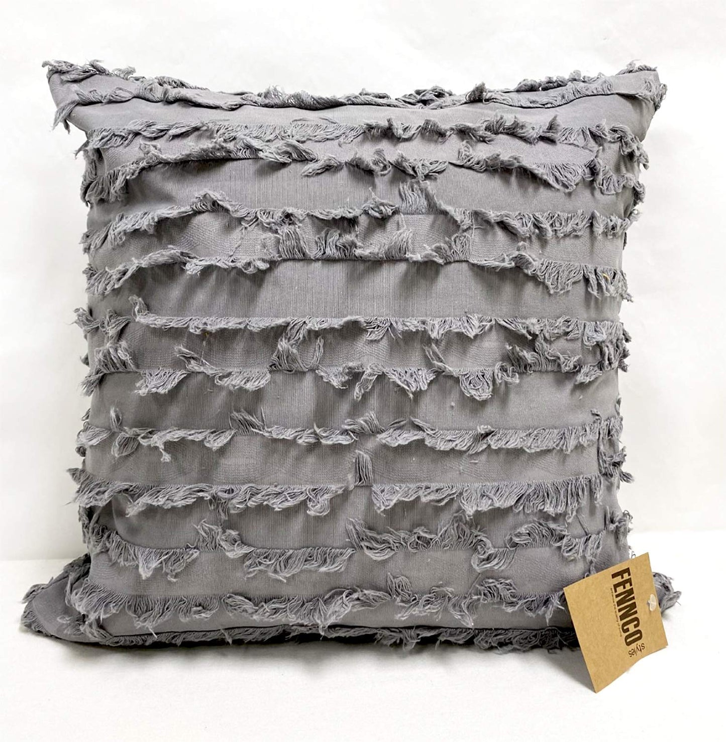 Fennco Styles Modern Fringe Stripe Cotton Decorative Throw Pillow Cover 17" W x 17" L - Cotton Cushion Case for Home, Farmhouse, Couch, Living Room, Bedroom and Office Décor