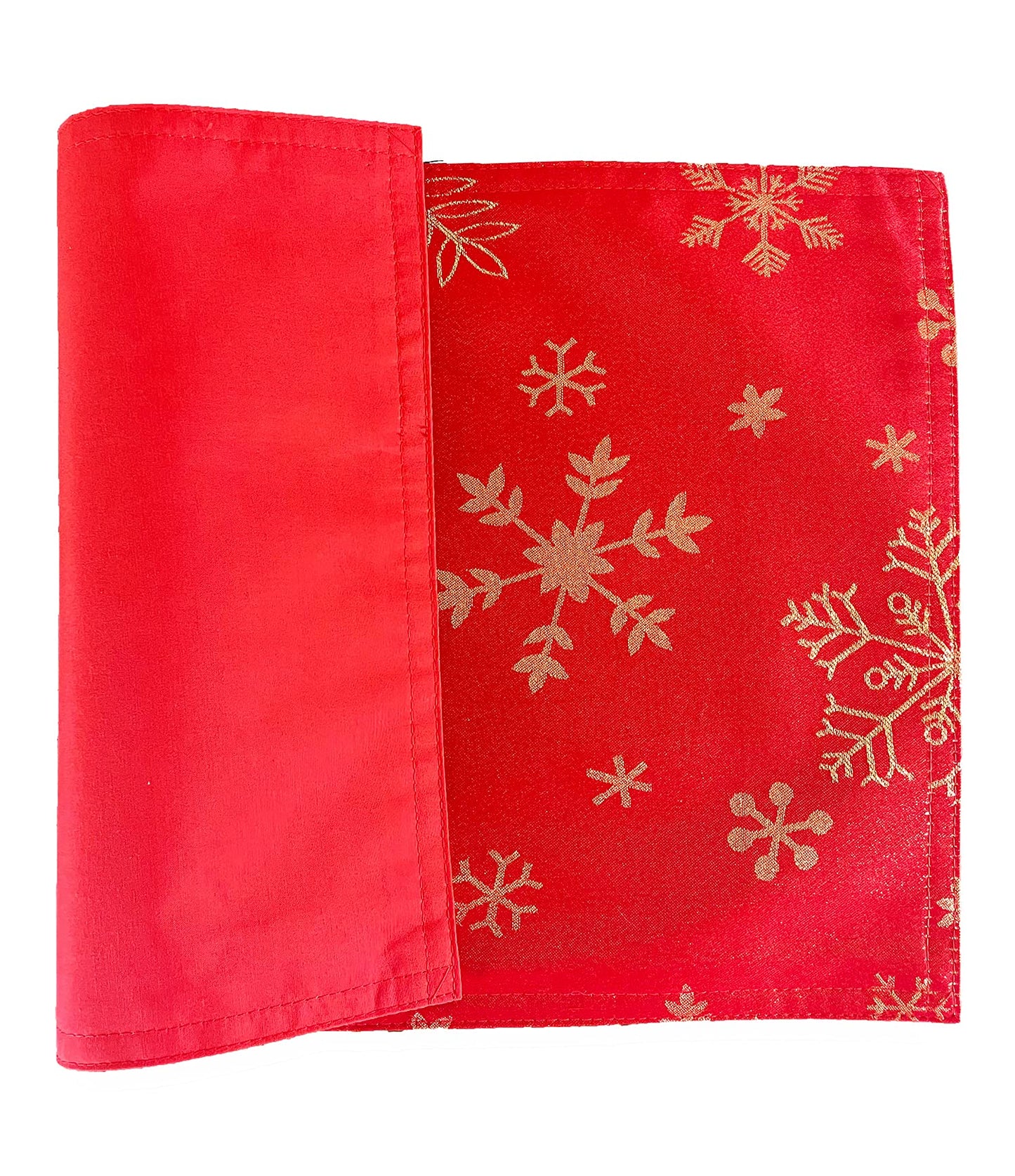 Fennco Styles Holiday Foil Print Snowflake Table Runner 16" W x 54" L - Red Woven Table Cover for Home Décor, Banquet, Family Gathering, Christmas, Special Occasion
