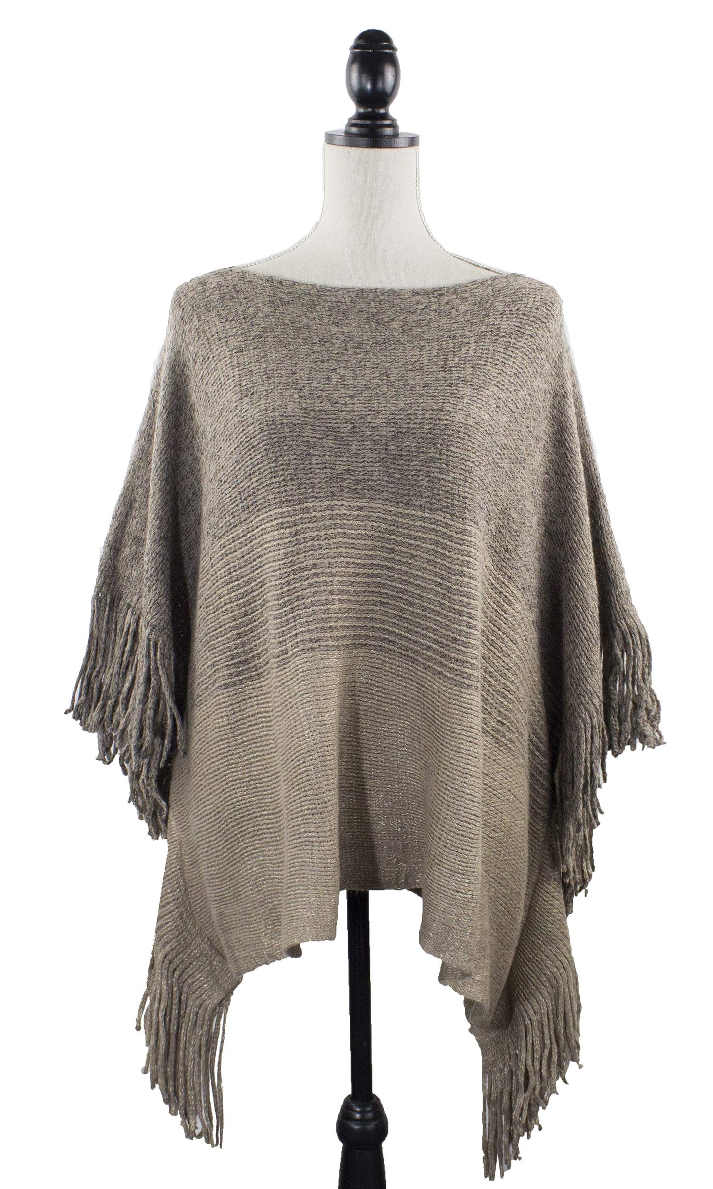 stylesilove Womens Knit Two Tone Batwing Fringe Poncho Cardigan Pullover Cozy Sweater Wrap Jacket