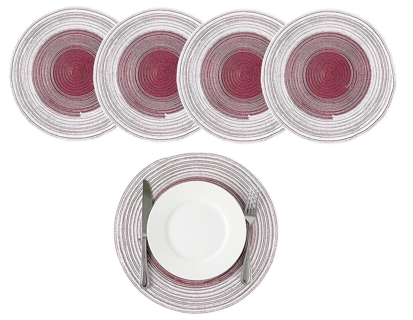 Fennco Styles Handmade Gradient Textured Ramie Placemats 14" Round, Set of 4 – Braided Table Mats Heat Resistant Insulation for Home Décor, Dining Table, Everyday Use, Banquets, Special Events