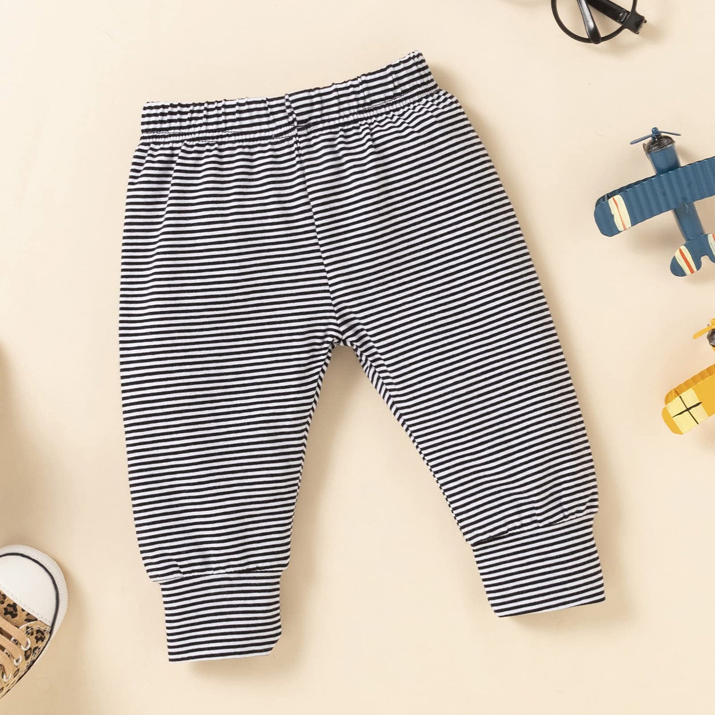 stylesilove Infant Baby Boys Black Romper Letter Printed Long Sleeve Bodysuit, Striped Pants & Hat 3pcs Cotton Outfit