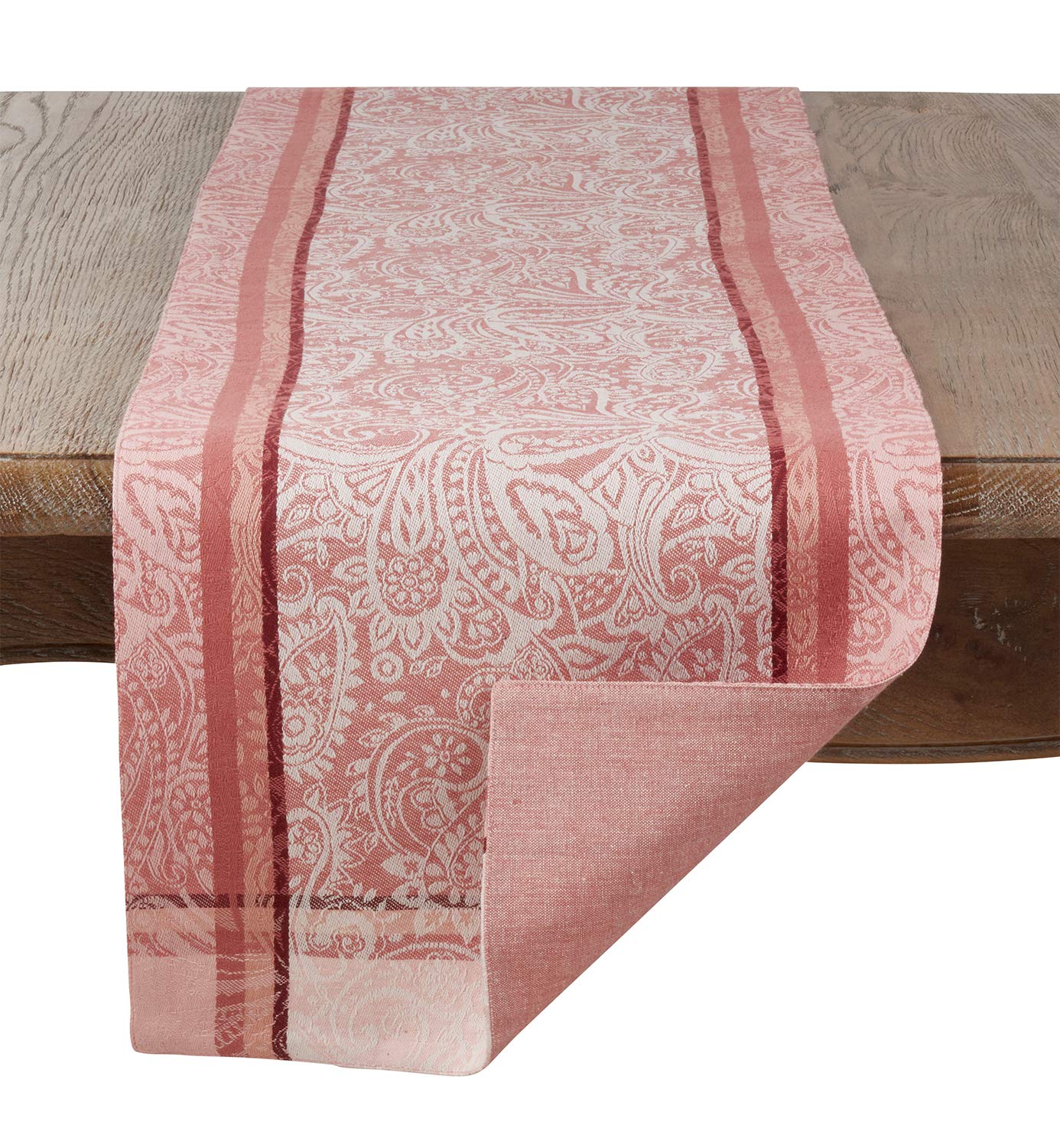 Fennco Styles Clodia Collection Classic Paisley Jacquard Striped 100% Cotton 13 x 72 Inch Table Runner – Salmon Table Runner for Banquets, Family Gathering, Special Events and Home Décor