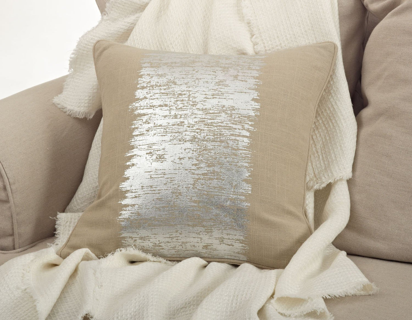 Fennco Styles Eleni Metallic Banded Design Down-Filled Cotton Throw Pillow 20" W x 20" L