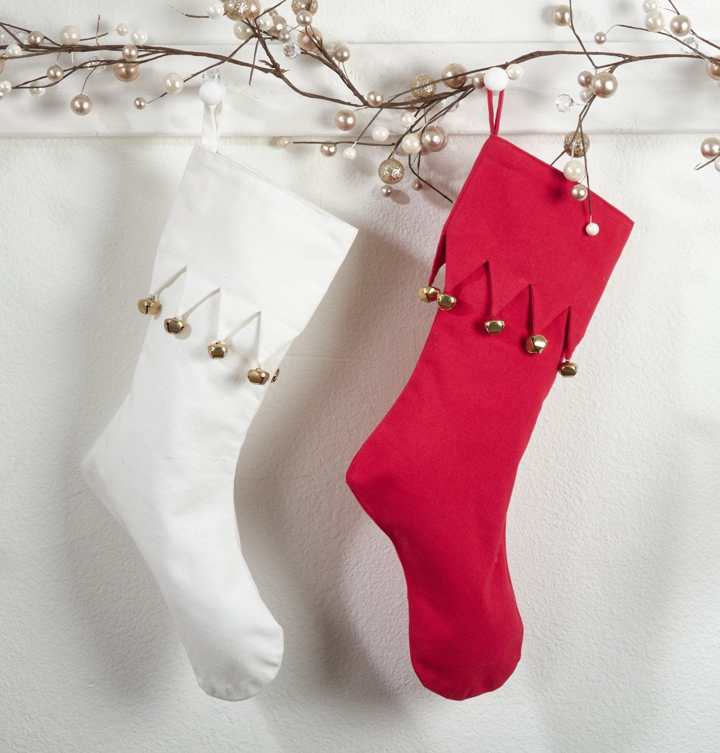 Fennco Styles Holiday Collection Jingle Design White Cotton Christmas Stocking 13" W x 19" L